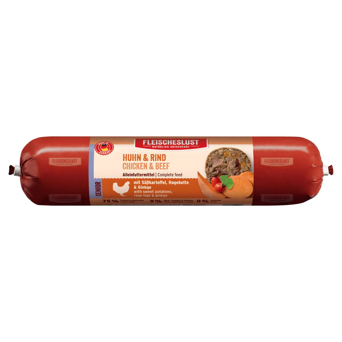 Fleischeslust Lifecycle Senior Huhn & Rind mit Süßkartoffel, Hagebutte & Ginkgo 40, Nassfutter für: Hund