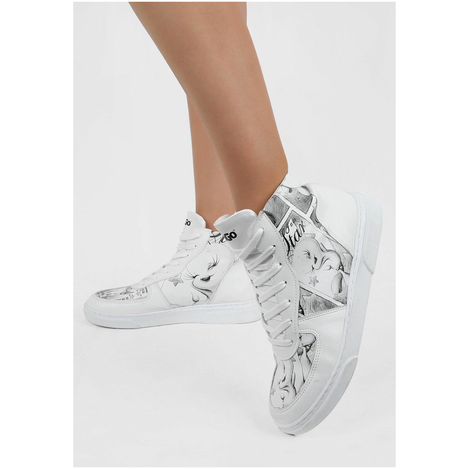 DOGO Ace Boots Tweety Sketch Damen High Sneaker, Ace Boots Tweety Sneaker Handgefertigt