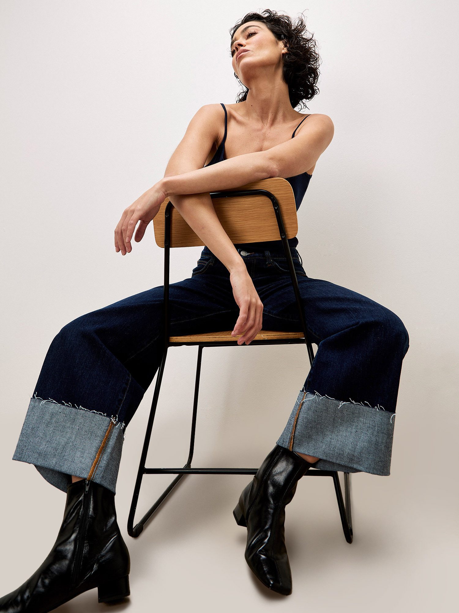 Apricot Weite Jeans Mid waist Jeans mit breitem Umschlag günstig online kaufen