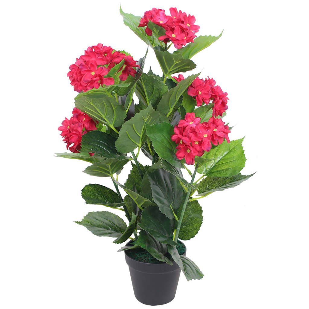Kunstpflanze Künstliche Hortensie mit Topf 60 cm Rot, furnicato, Höhe 60 cm