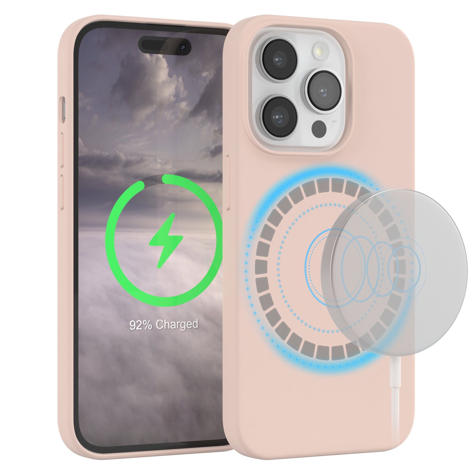 EAZY CASE Handyhülle Silikonhülle mit MagSafe für Apple iPhone 14 Pro 6,1 Zoll, Hülle Kameraschutz Handyschutzhülle kompatibel Magsafe Etui Rosa Braun