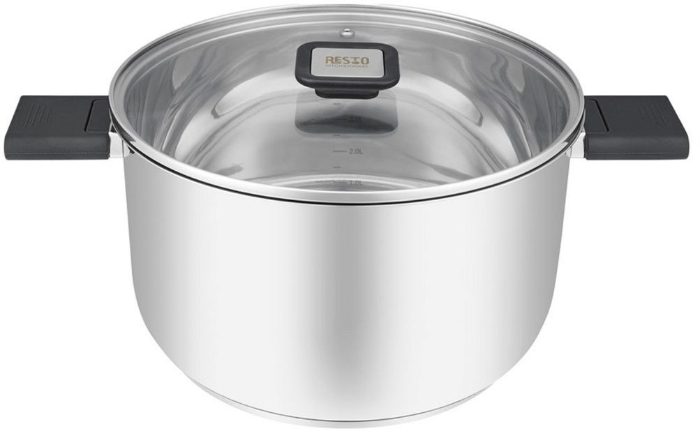RESTO Kitchenware Kochtopf Anser, energiesparend und spülmaschinenfest, im Geschenkkarton, Edelstahl 18/10 (2-tlg), Geeignet für alle Herdarten, auch Induktion, mit klappbaren Griffen