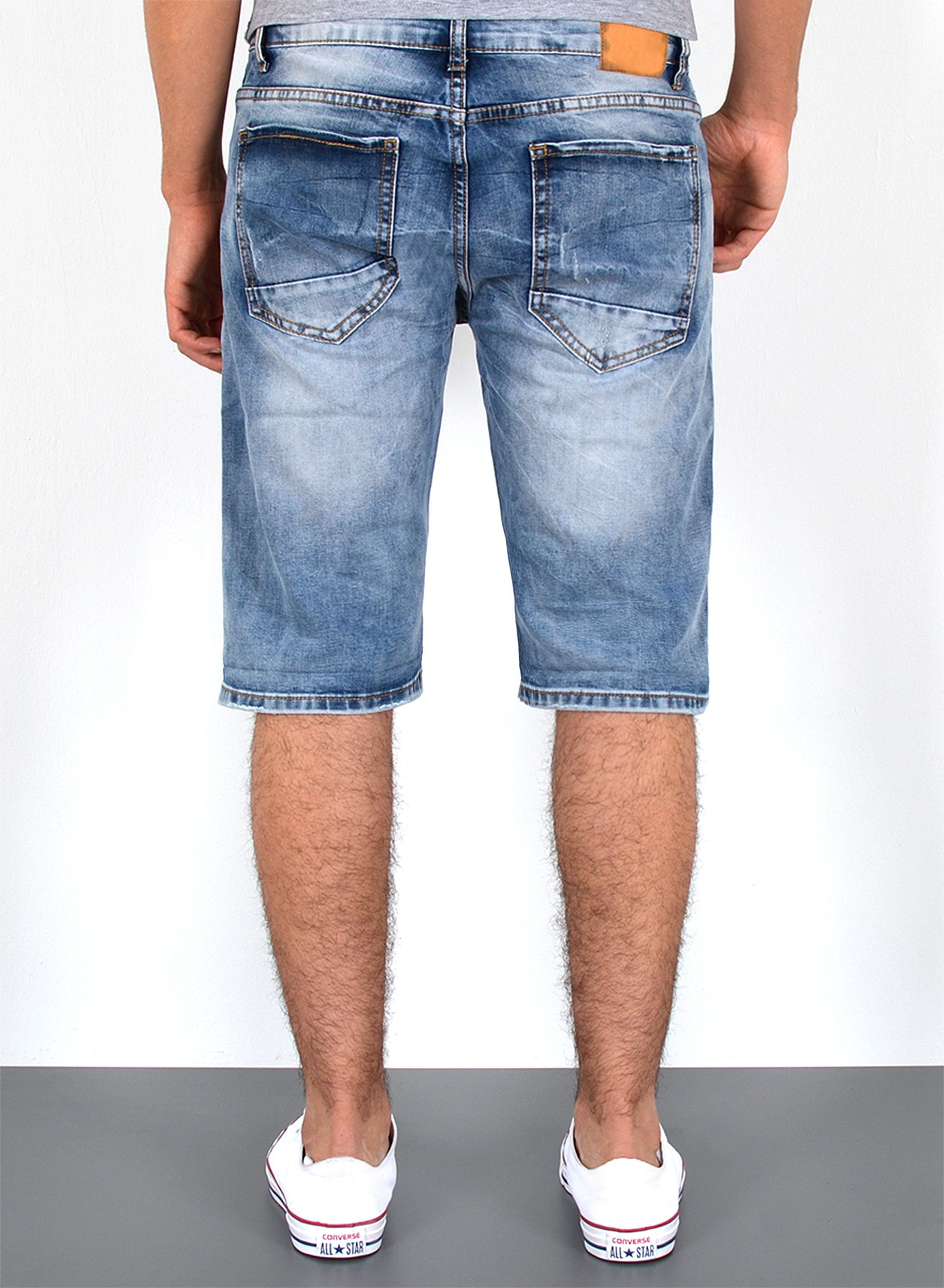 ESRA Jeansshorts Herren kurze Jeanshose mit Stretch Jeans Shorts Hose Herren Jeans Shorts Sommerhose kurze Jeans Herren Capri Jeans Stretch