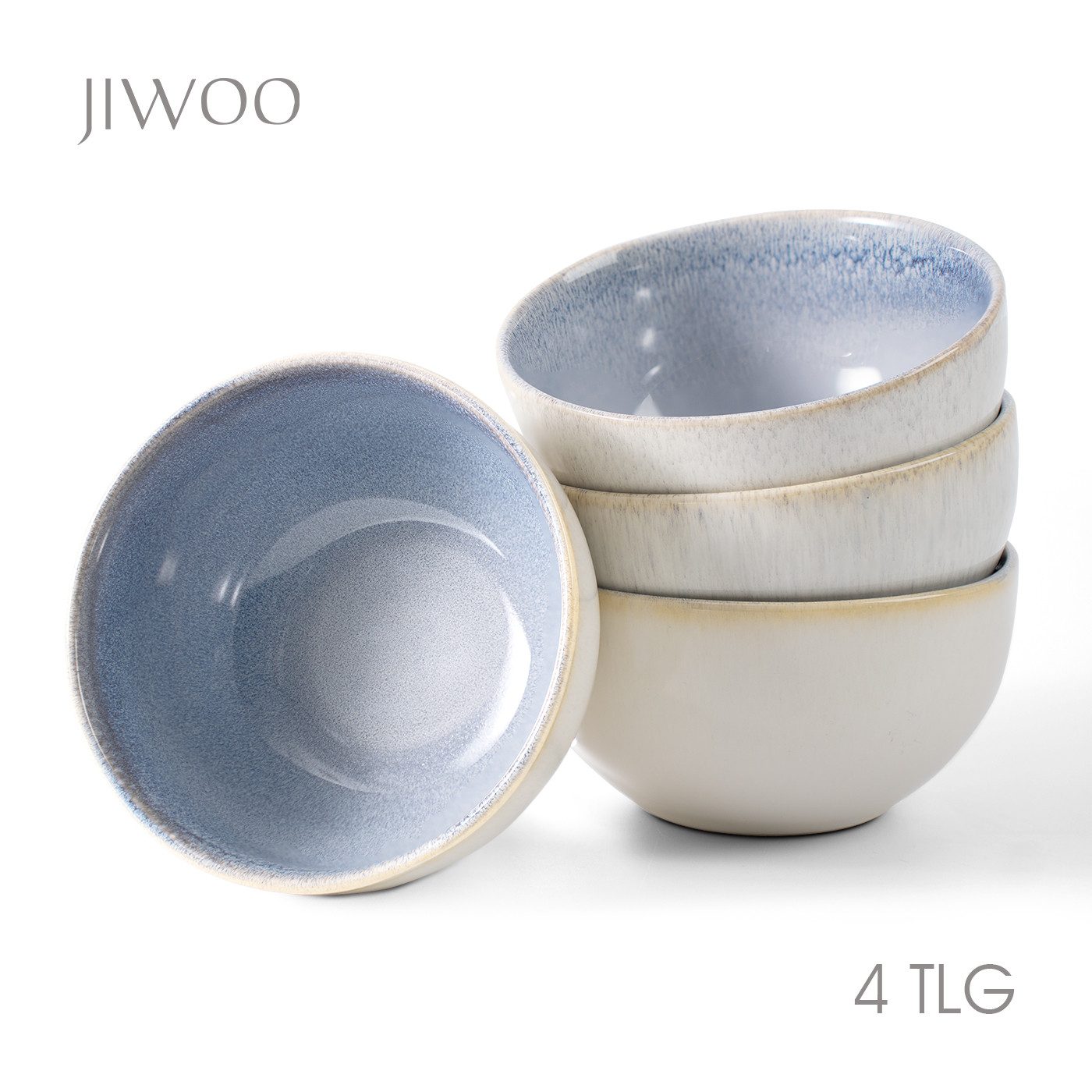 JIWOO Salatschüssel 4er Ø13.5cm, Müslischüssel Suppenschüssel Dessertschale Obstschale, Keramik, (Schüsselset, 4-tlg), Hochwertiges Schüsseln Blau Mikrowellen und spülmaschinenfest Ø13,5cm
