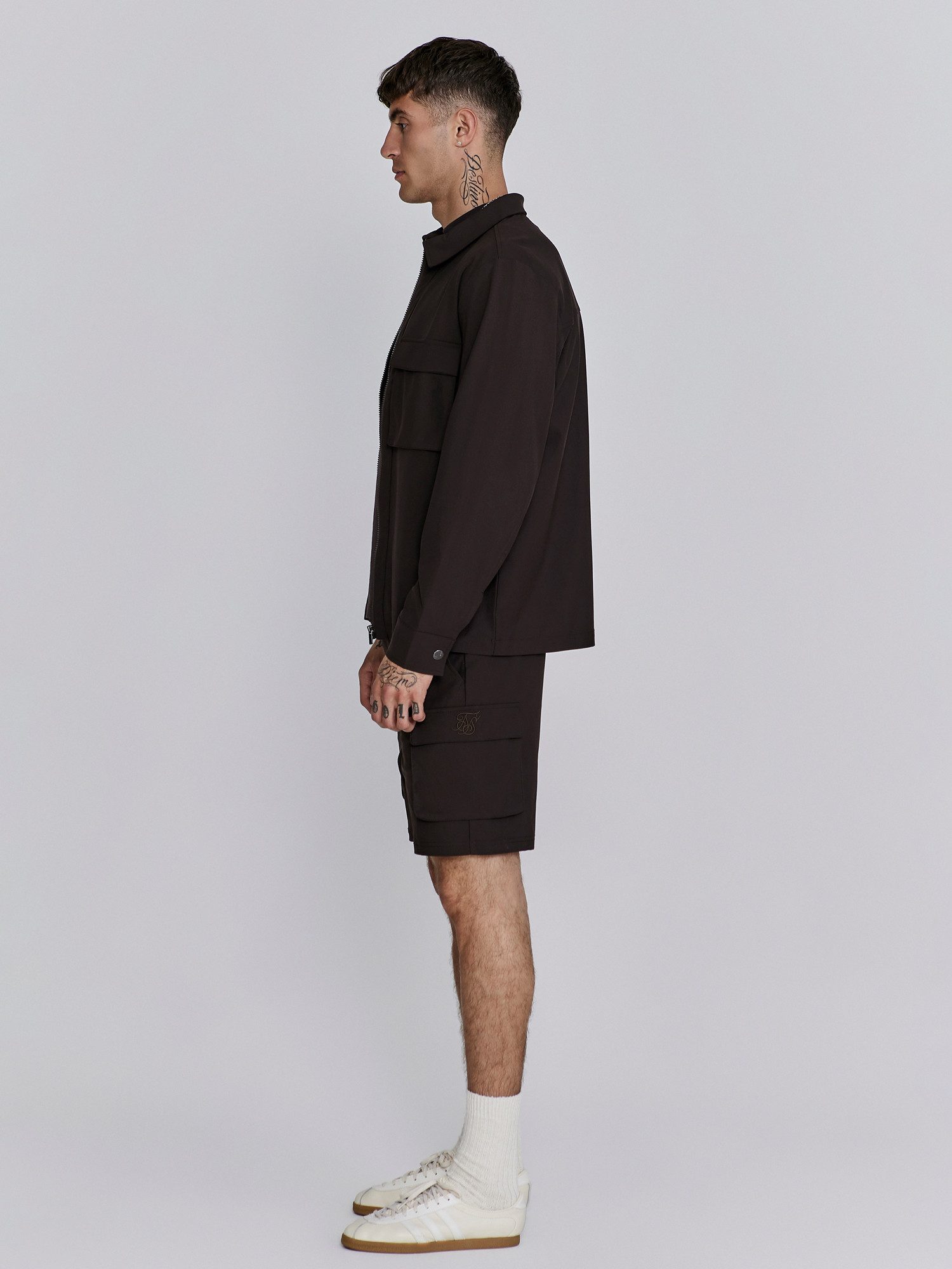 Siksilk Langarmhemd SikSilk Herren Braunes Full Zip Overshirt