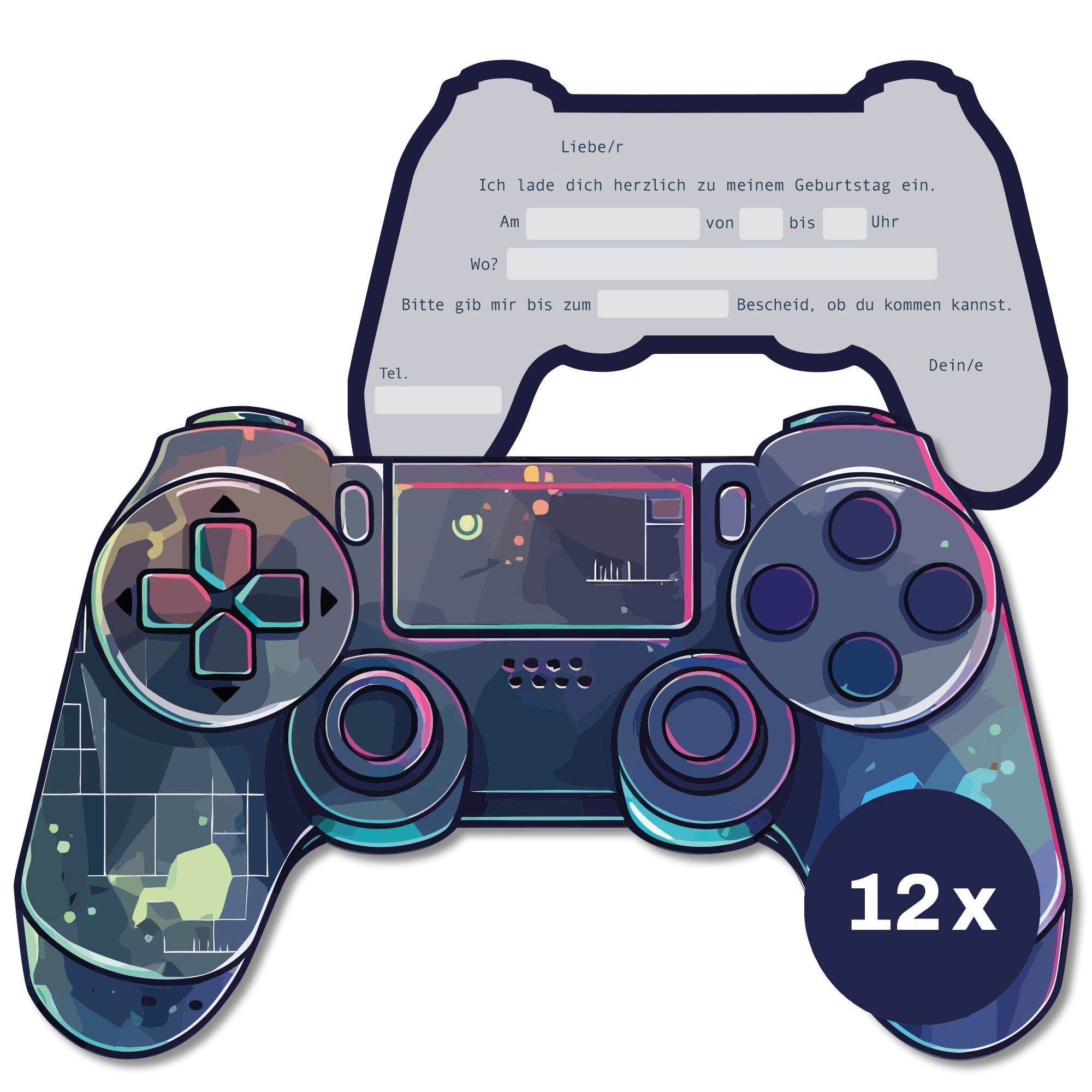 CUPCAKES & KISSES Einladungskarten 12x Gaming Einladungskarten Kindergeburtstag für Kinder, Gaming