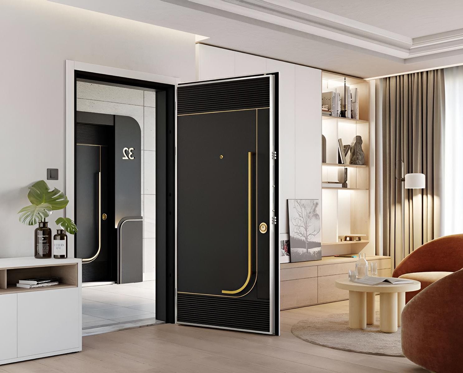 JVmoebel Haustür JVMoebel Eingangstür Bex - 35, schwarze Aluminium-Tür mit Sicherheit (1-St), Made in Europa