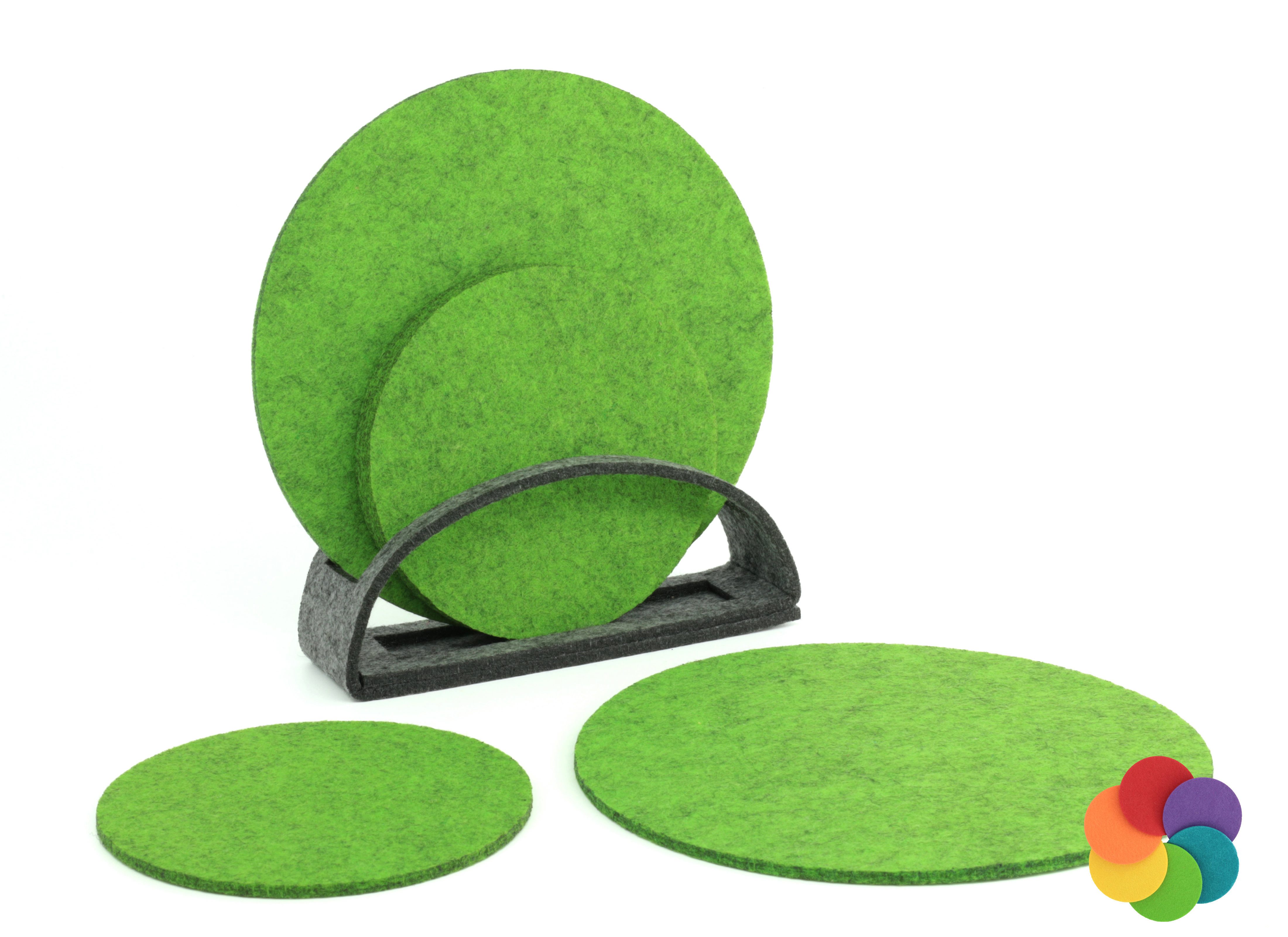 Getränkeuntersetzer 6er Set - 4x10 & 2x15cm - Farbe: Apfelgrün-meliert mit Aufbewahrung
