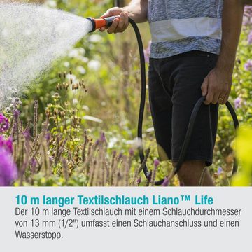 GARDENA Gartenschlauch Textilschlauch Liano™ Life 1/2", 10m Schlauch, inkl. aller Anschlüsse