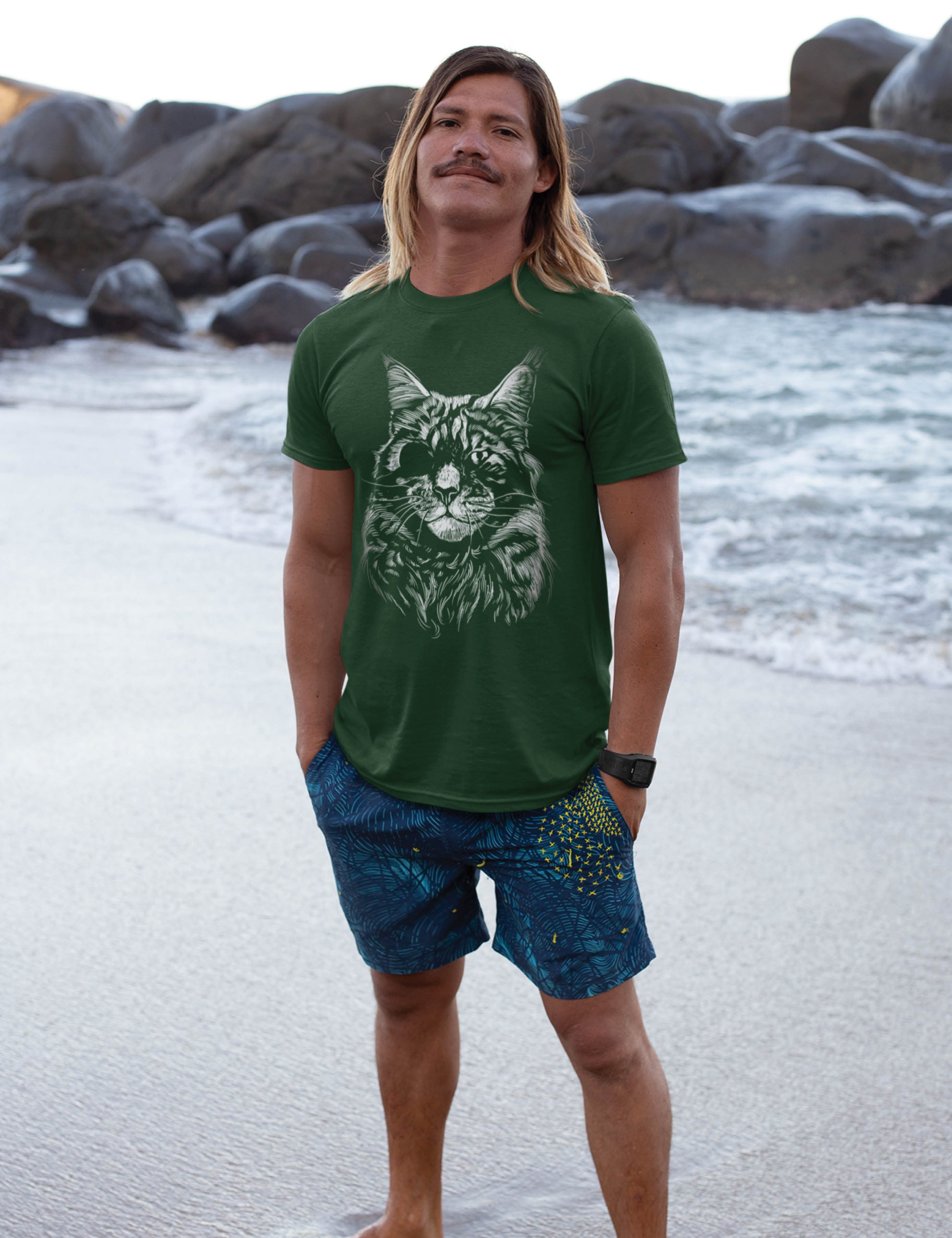 Youth Designz Print-Shirt "Katze Augenklappe" Herren T-Shirt Lustigen Print Statement Geschenk mit witzigen und stylischen Aufdruck für Männer