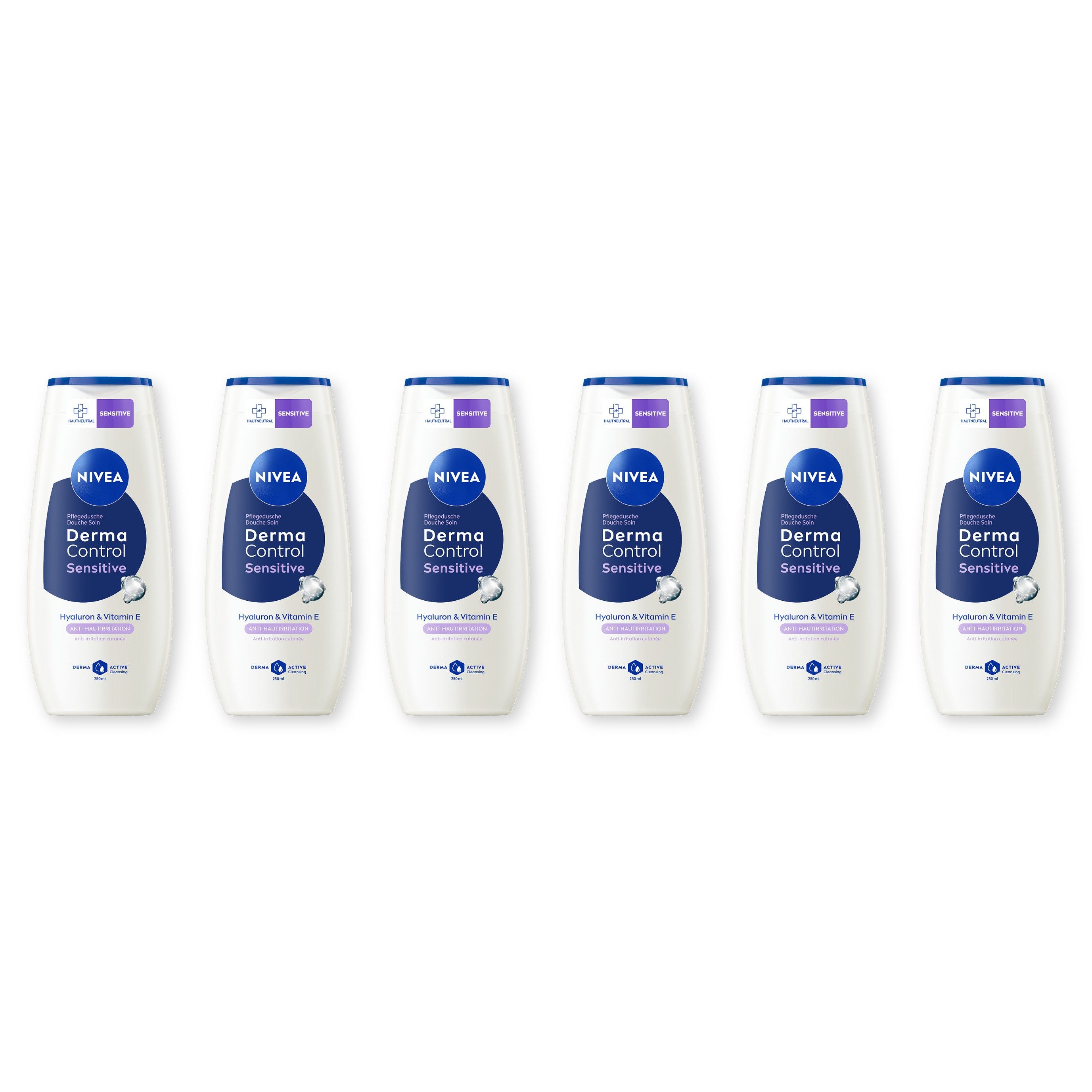 Nivea Duschpflege Derma Control Restore 6 x 250ml mit Hyaluron und Vitamim E, 6-tlg.