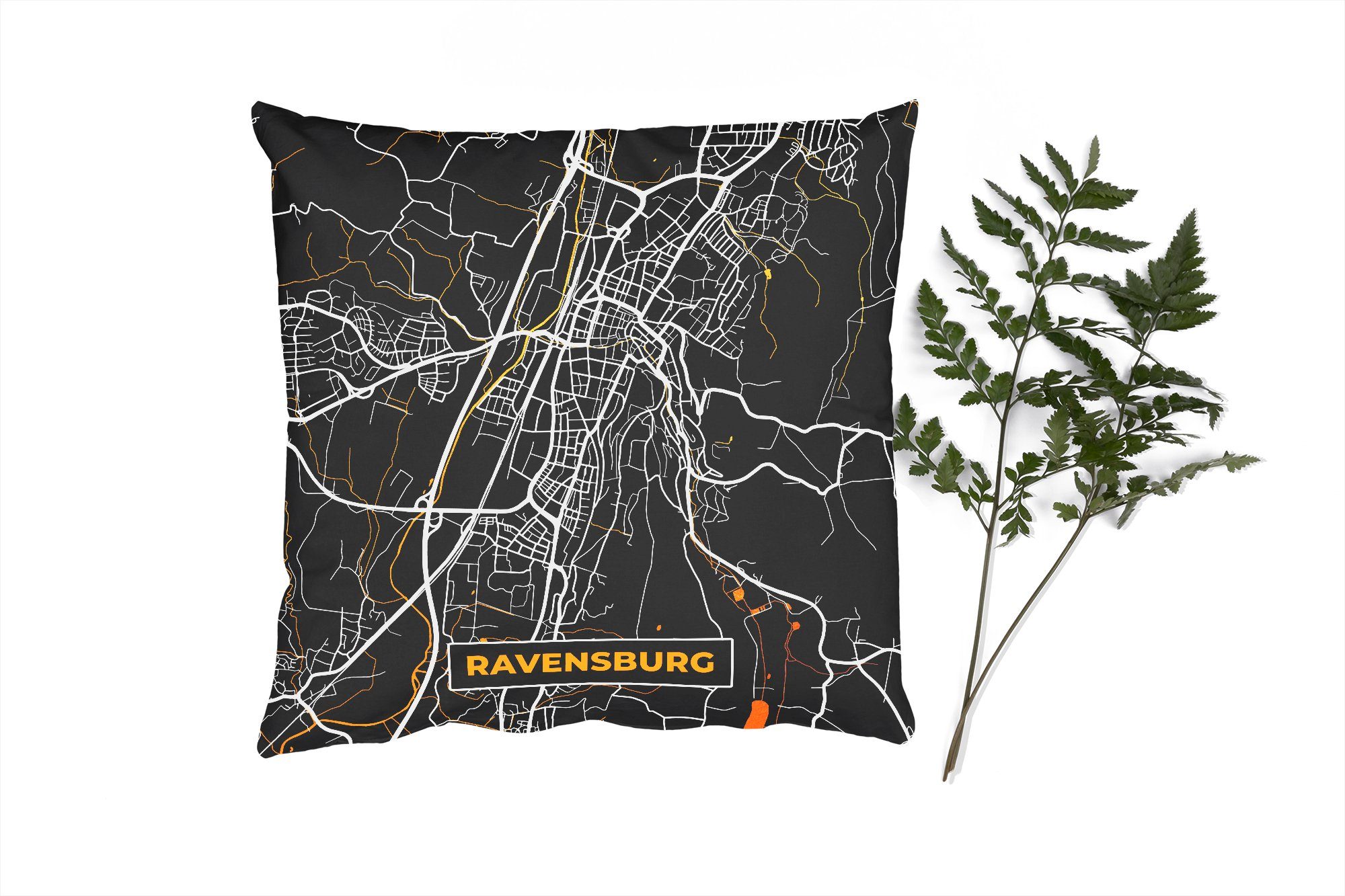 MuchoWow Dekokissen für - - Füllung Karte, Gold Ravensburg mit Stadtplan und Wohzimmer, Schwarz - Sofakissen Deutschland - Schlafzimmer, Deko, Zierkissen