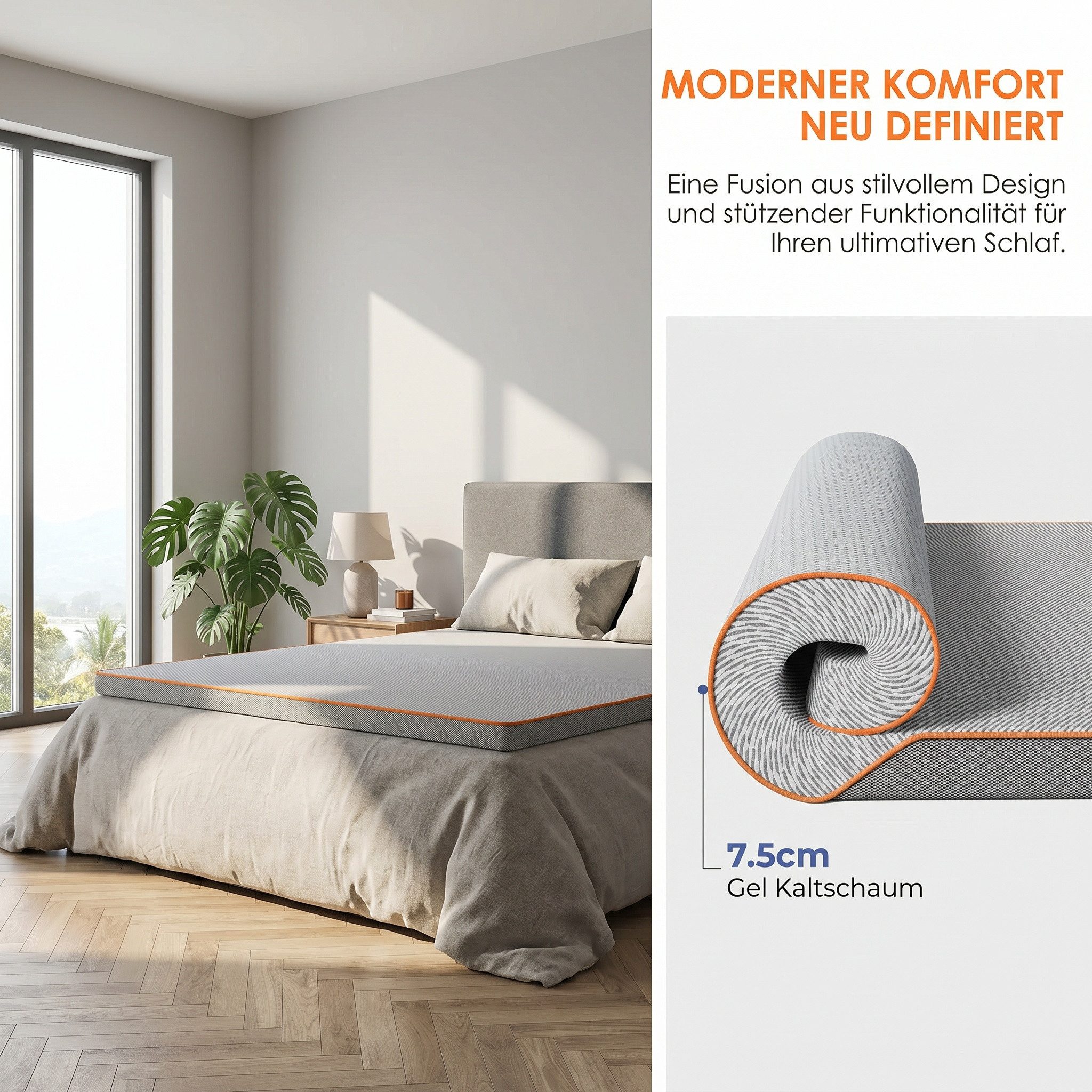 PERLECARE, Topper Matratzentopper, 140x200, 160x200, 180x200 cm, 7.5 cm hoch, Gel-Schaum, (Öko-TEX® Zertifiziert Matratzen Topper), für Bett Schlafsofa Wohnmobil