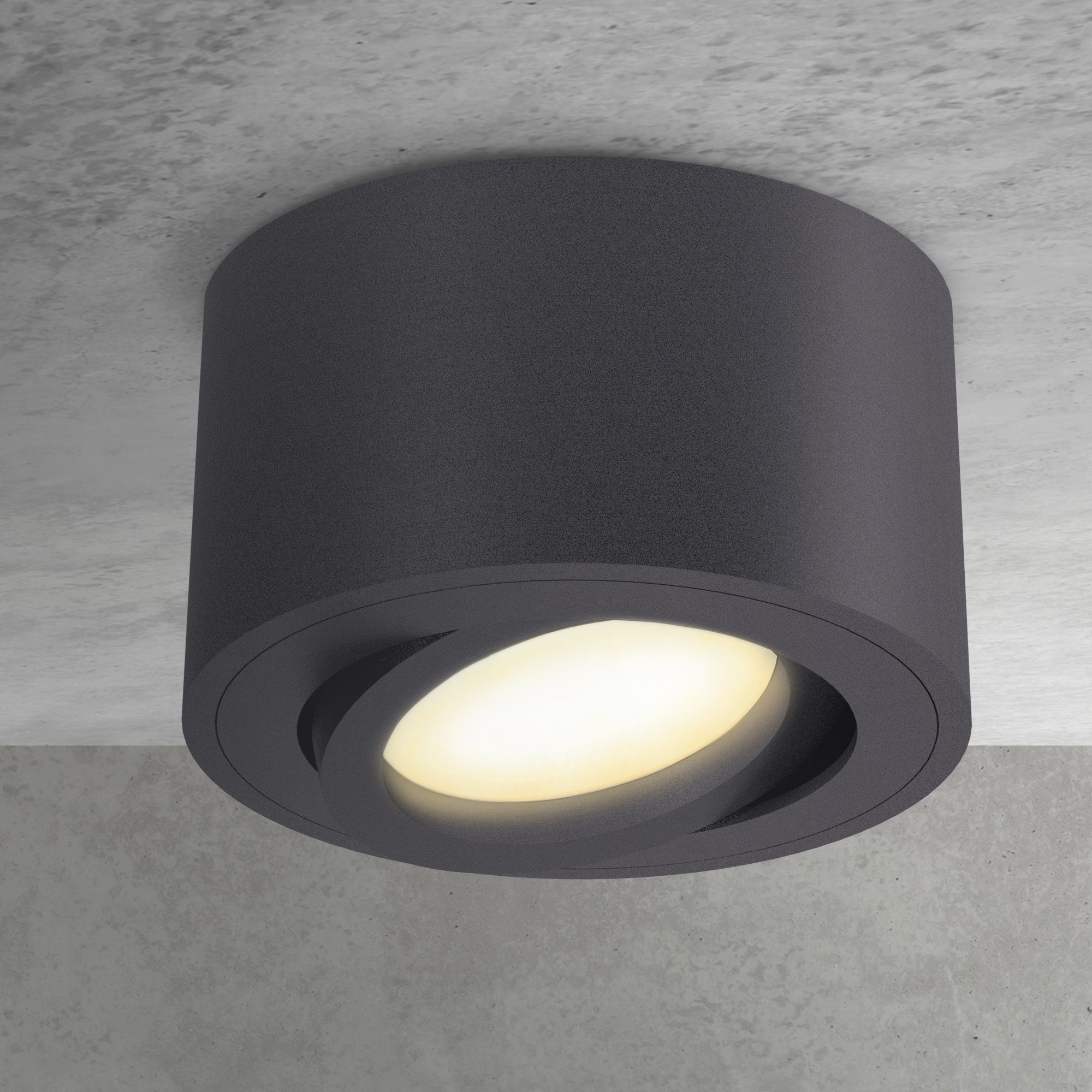 SSC-LUXon LED Aufbaustrahler CELI-1N Deckenspot flach schwenkbar anthrazit mit fourSTEP LED Modul, Warmweiß