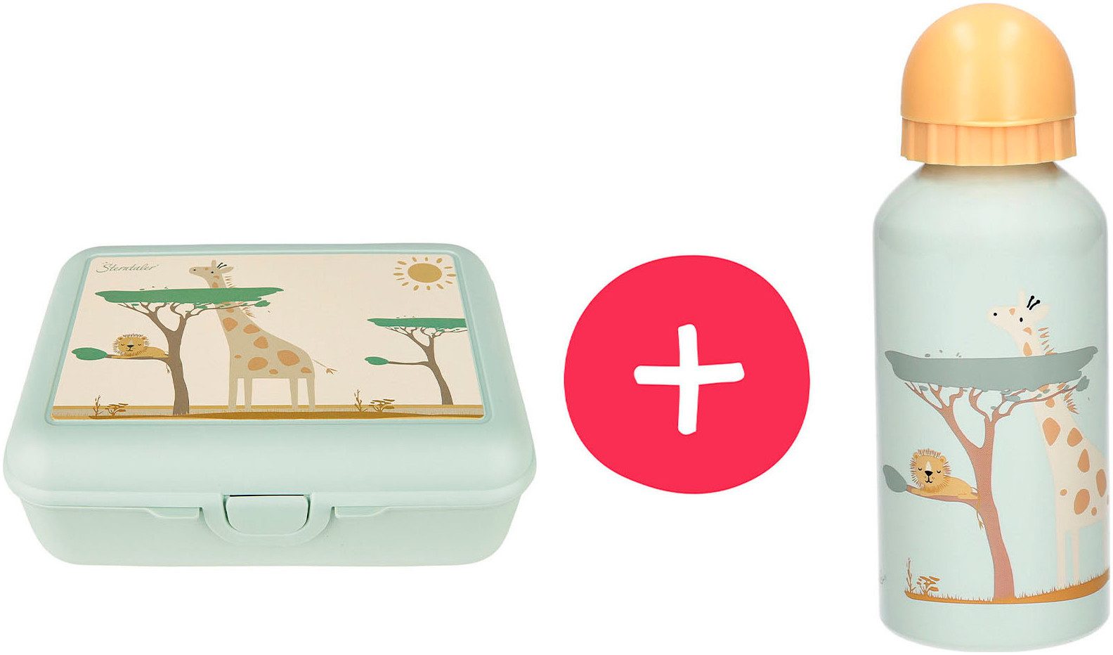 Sterntaler® Lunchbox Brotzeitdose & Trinkflasche Safari, Aluminium, Polyprophylen (PP), (2-tlg), mit Trinkflasche