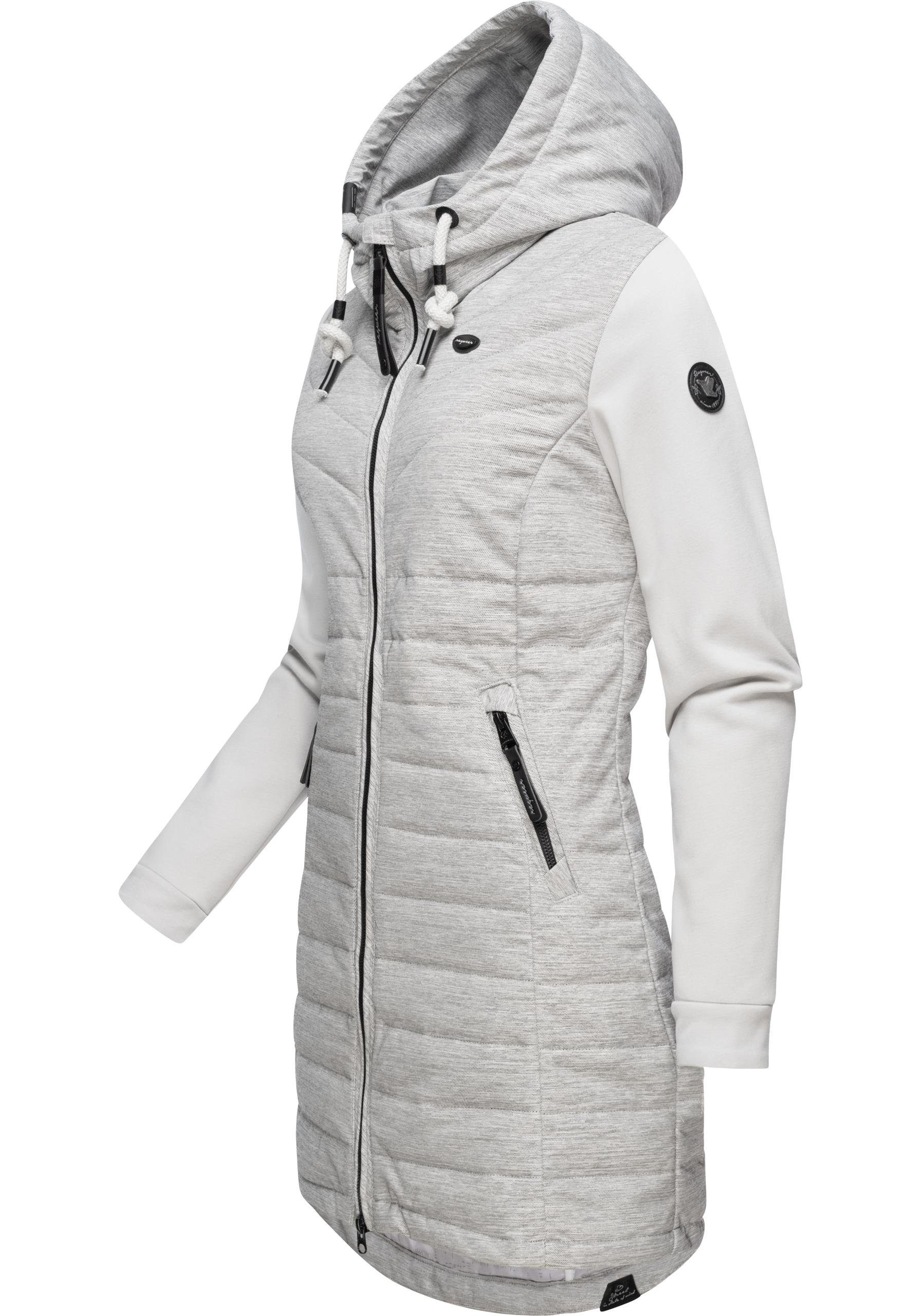 Steppmantel Lucinda Kapuze Long Materialmix mit Mantel aus modernem weiß Ragwear