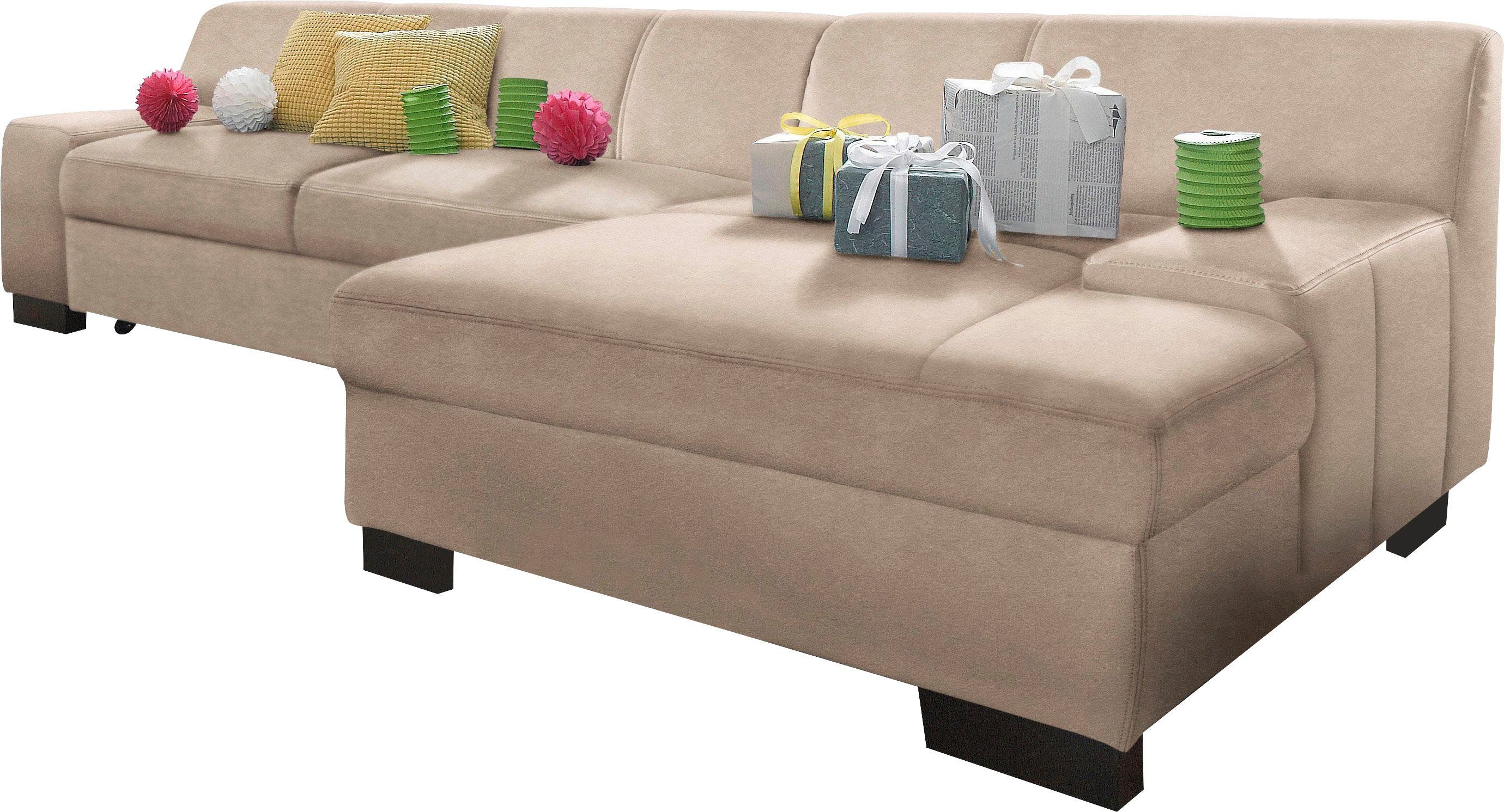 DOMO collection Ecksofa Norma, elegant & modern, mit flachen Armlehnen, Breite 268cm, L-Form, wahlweise mit Bettfunktion