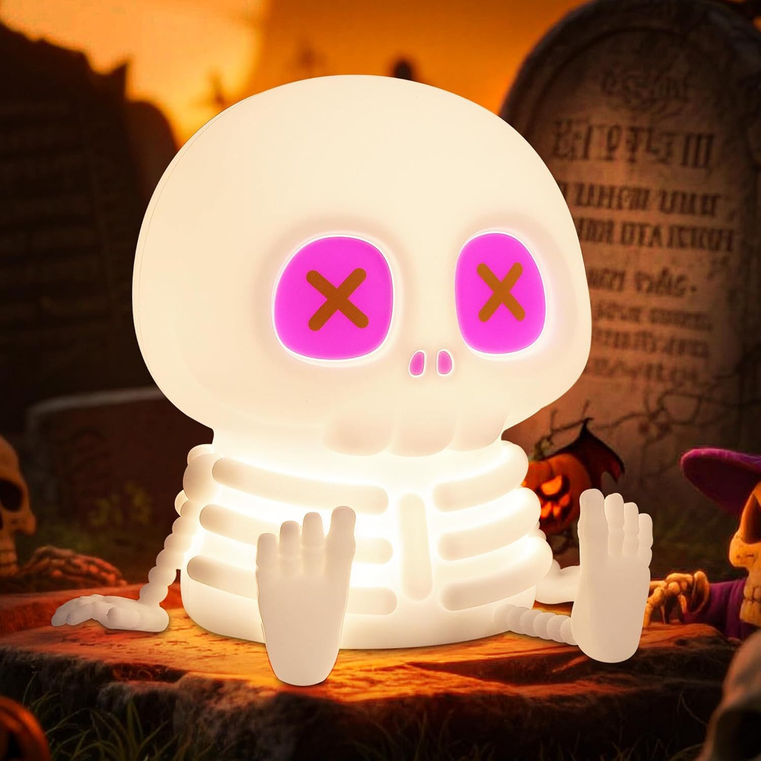 FELIXLEO LED Nachtlicht Ammonite Totenkopf Nachtlicht, Silikon Skelett, 8 Farben, LED Touch