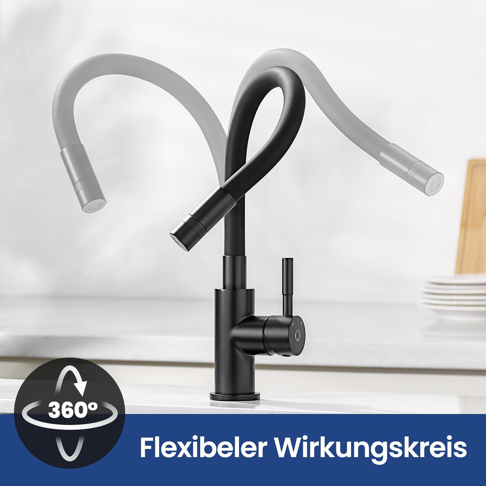 Flexibler von 2 Düsen, mit Arten Küchenarmatur CECIPA Küchenarmatur-Wasserhahn Schwarz