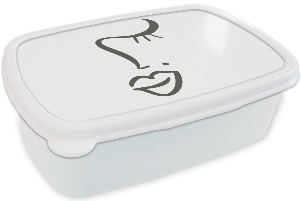Gesicht Kunststoff, für Lunchbox Kinder Schwarz - Brotdose, Jungs MuchoWow (2-tlg), für Erwachsene, Mädchen - Abstrakt Brotbox und Weiß, und -