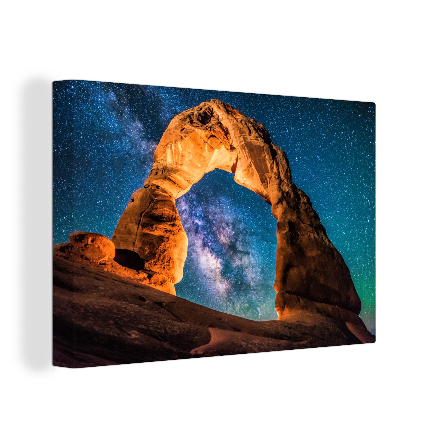 OneMillionCanvasses® Leinwandbild Milchstraße am Delicate Arch, (1 St), Wandbild Leinwandbilder, Aufhängefertig, Wanddeko, 30x20 cm
