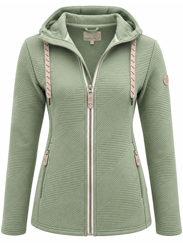 Baumfuchs Strickfleecejacke Damen Strickfleecejacke 3D-Streifendesign - Fleecejacke mit Kapuze Kapuze mit Jerseyfutter, Kordeln mit Labelprint, Reißverschlusstaschen