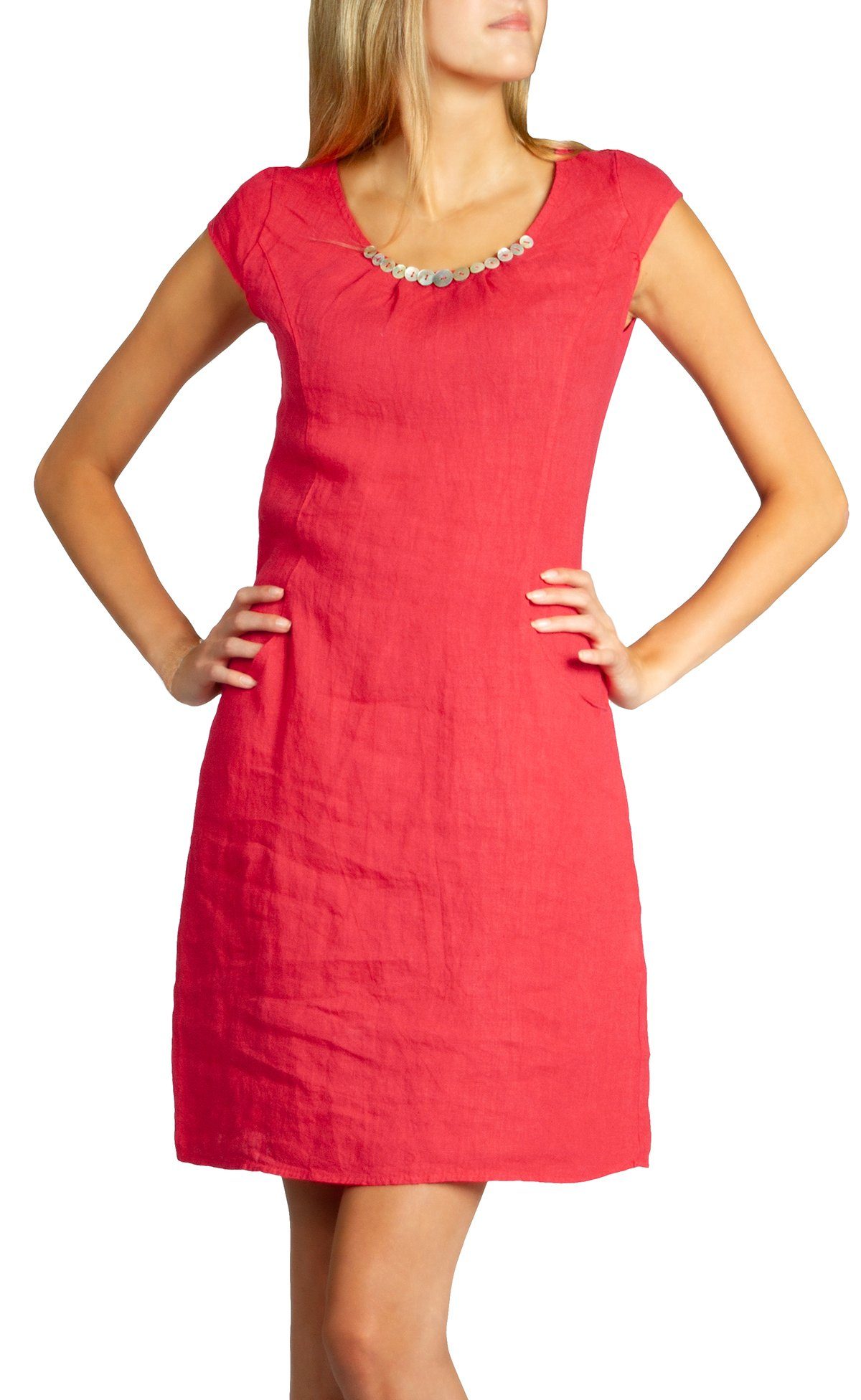 Caspar Sommerkleid SKL018 knielanges Damen Sommer Leinenkleid mit Perlmutt günstig online kaufen