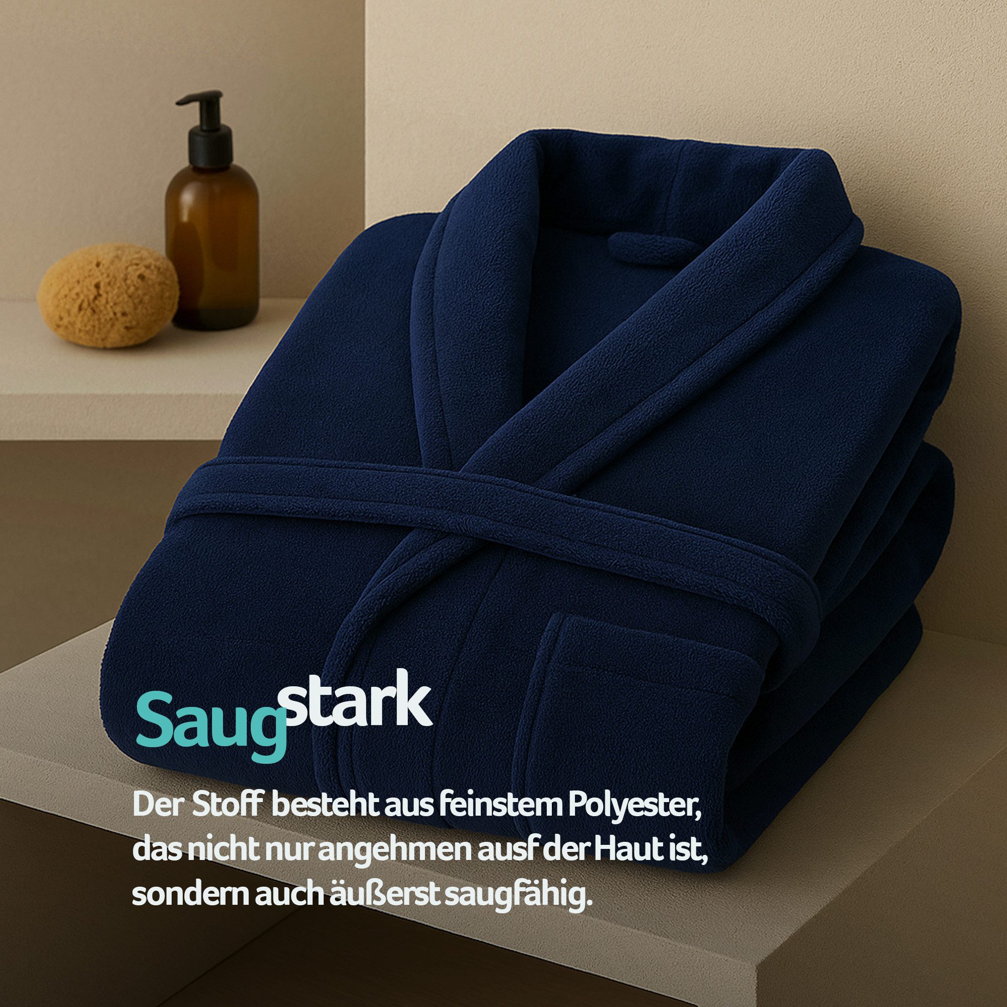 Bestlivings Bademantel Morgenmantel Übergröße (4XL -6XL), Polyester, Schalkragen, Gürtel, 2 Taschen und Lasche zum Aufhängen