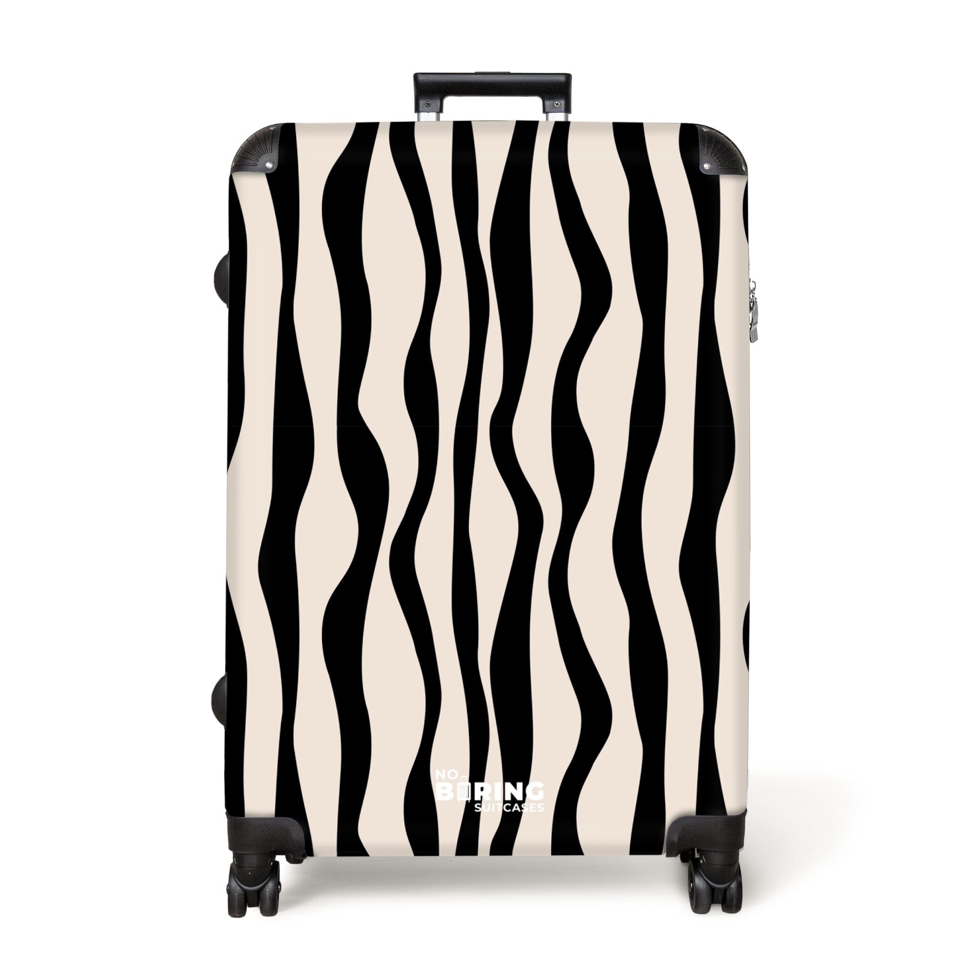 NoBoringSuitcases.com© Hartschalen-Trolley Beige mit schwarzen Wellenlinien günstig online kaufen