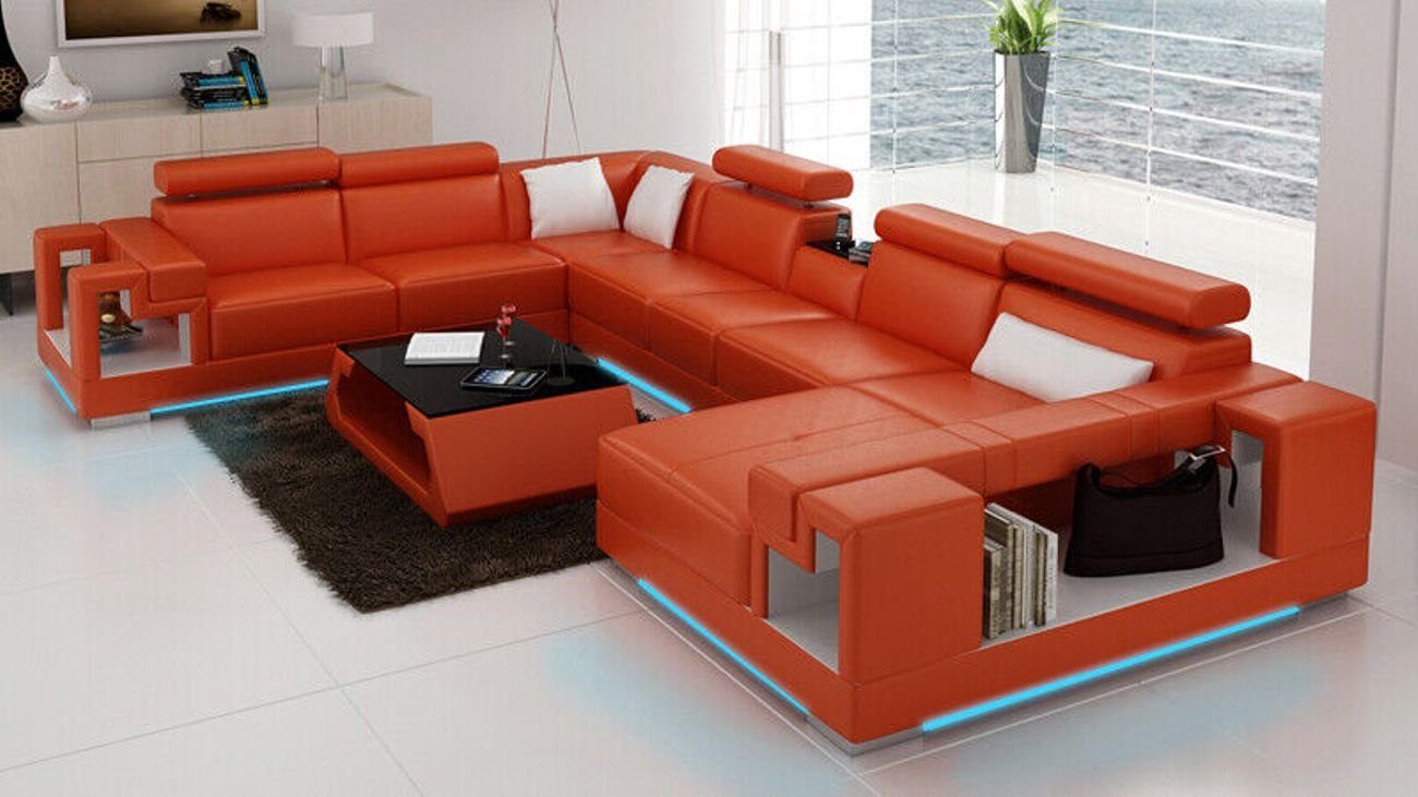 JVmoebel Ecksofa Ecksofa Garnitur Modern Sofa USB Ledersofa Sofa Couch Wohnlandschaft