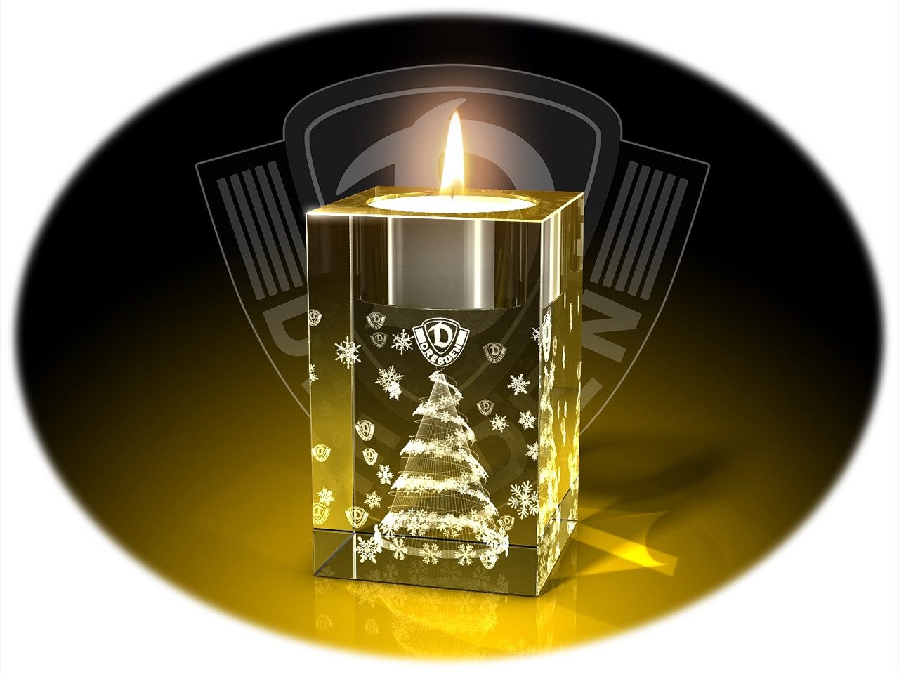 GLASFOTO.COM Teelichthalter Dynamo Dresden, 3D-Motive mit Logo, Kristallglas, Weihnachten/Ostern