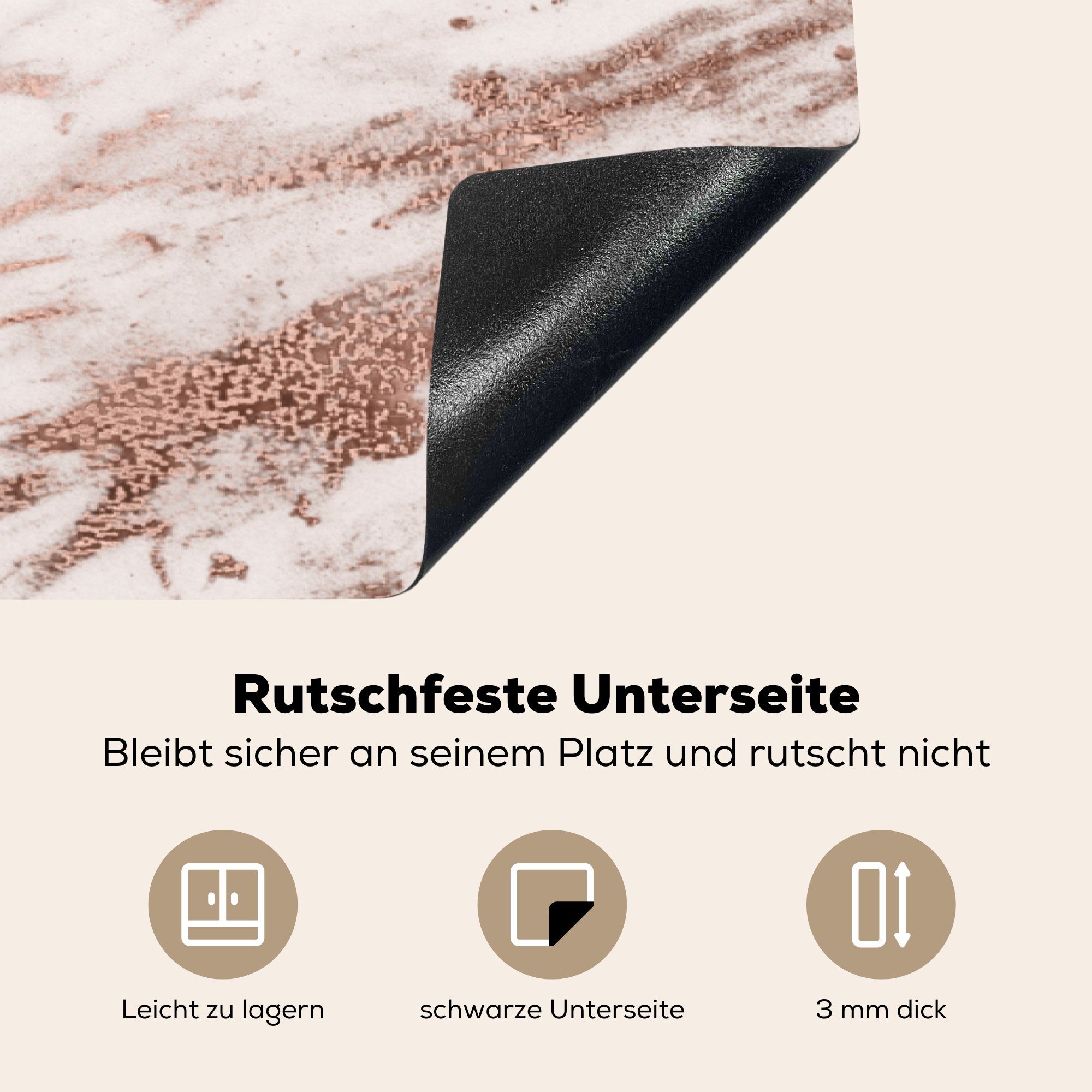 Herdblende-/Abdeckplatte - Marmor für Weiß - tlg), Ceranfeldabdeckung, cm, Vinyl, (1 78x78 küche Arbeitsplatte MuchoWow Rosa,