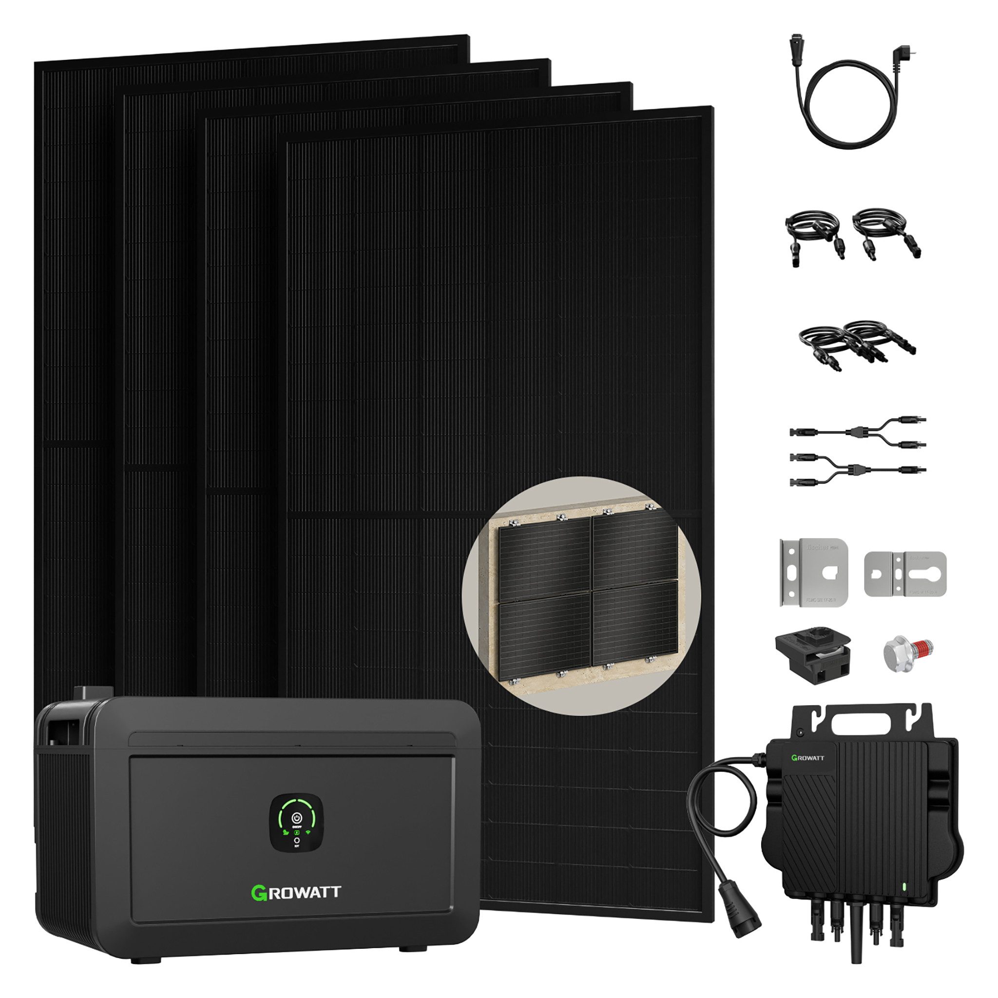 Growatt Balkonkraftwerk 2000W PV-Komplettset mit Growatt NOAH 2000, 800W Mikrowechselrichter, (inkl. 4×500W Solarmodulen und Fischer Fassadenhalterung, Growatt NEO-800M-X: Integrierte WiFi-Kommunikation), Fernüberwachung und -steuerung über App