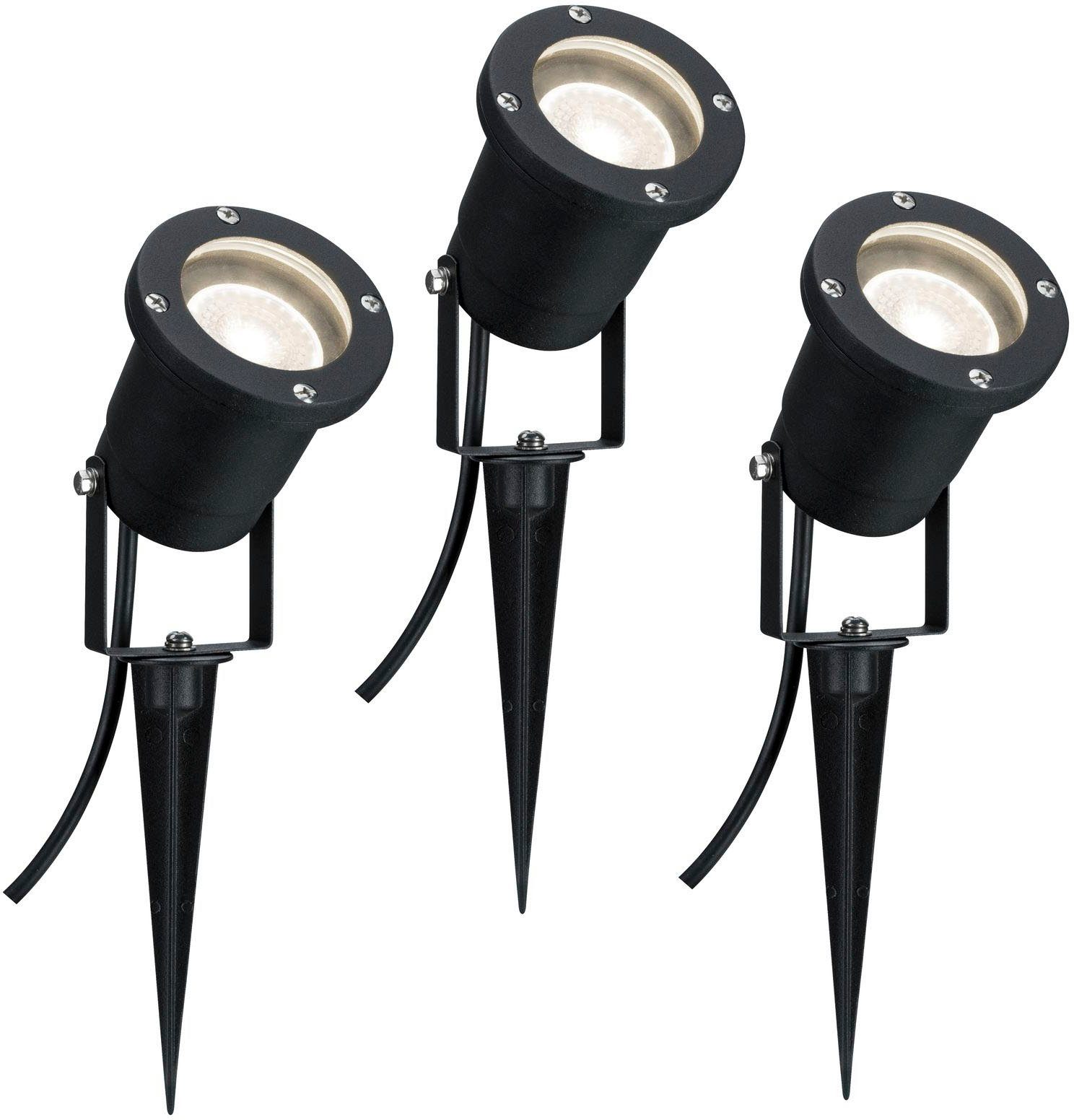 LED Gartenstrahler Outdoor 230V Spotlight IP65 GU10 3x3,5W 230V 3000K Schwarz Aluminium