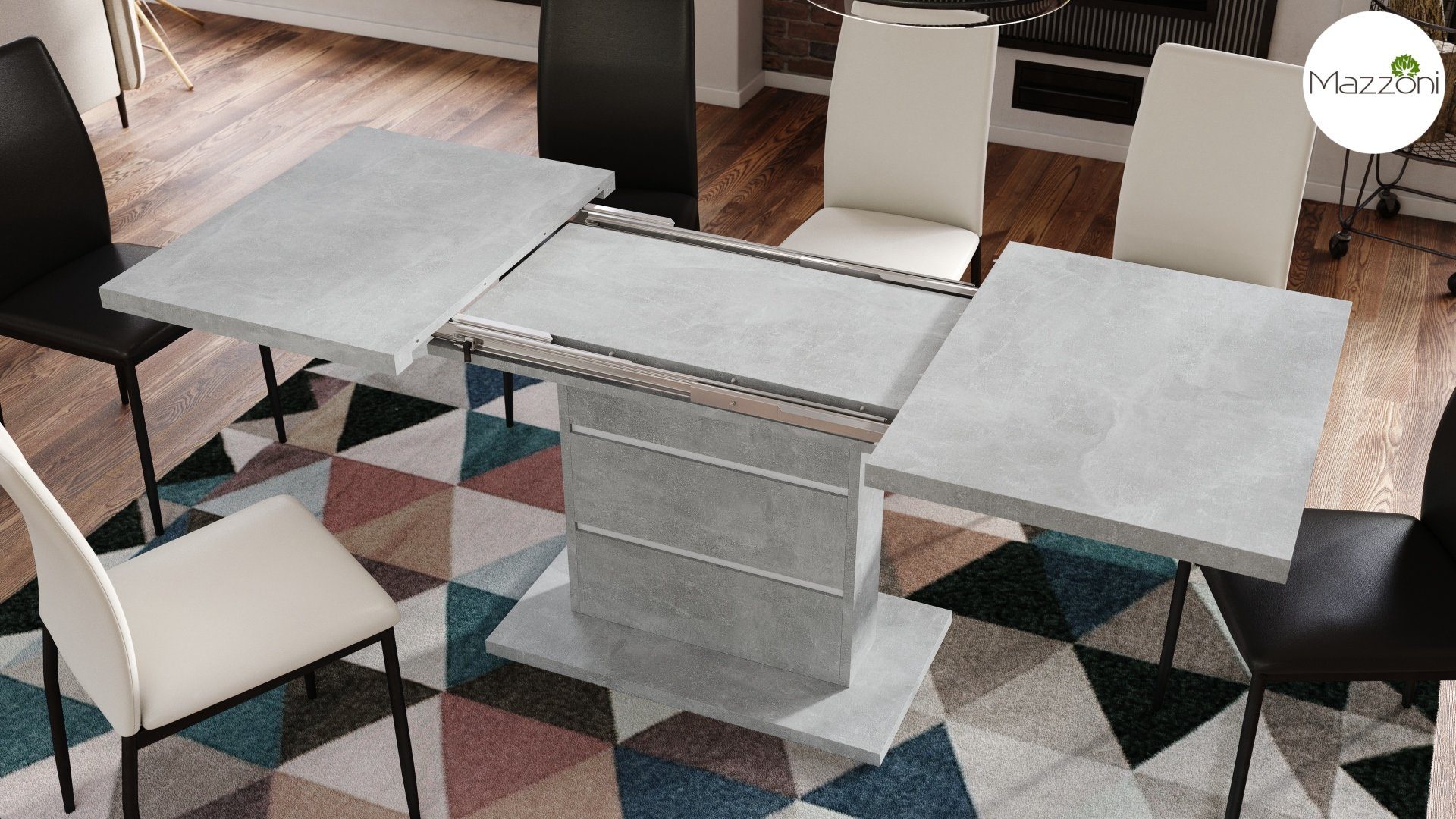 cm 200 Weiß Piano Beton Design Esstisch ausziehbar Tisch 120 matt / Mazzoni - Esstisch Weiß Beton