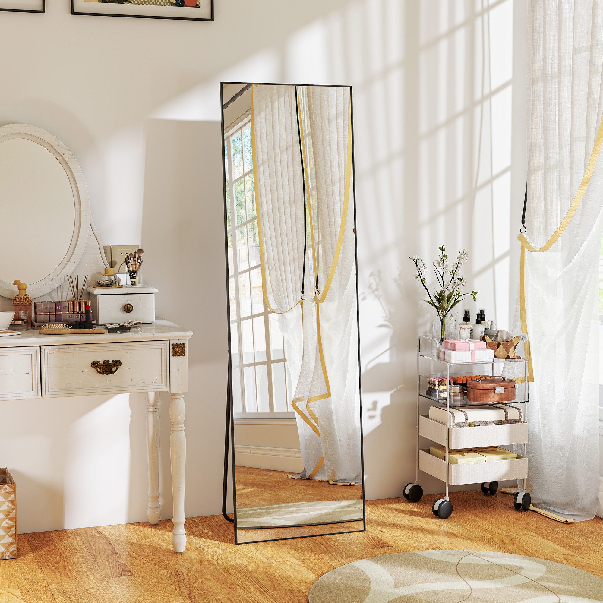 HOMCOM Standspiegel Ganzkörperspiegel mit Aluminiumrahmen (Wandspiegel, 1-St., 1 Spiegel), Ganzkörperspiegel, Wand- oder Standmontage, Sicherheitsglas