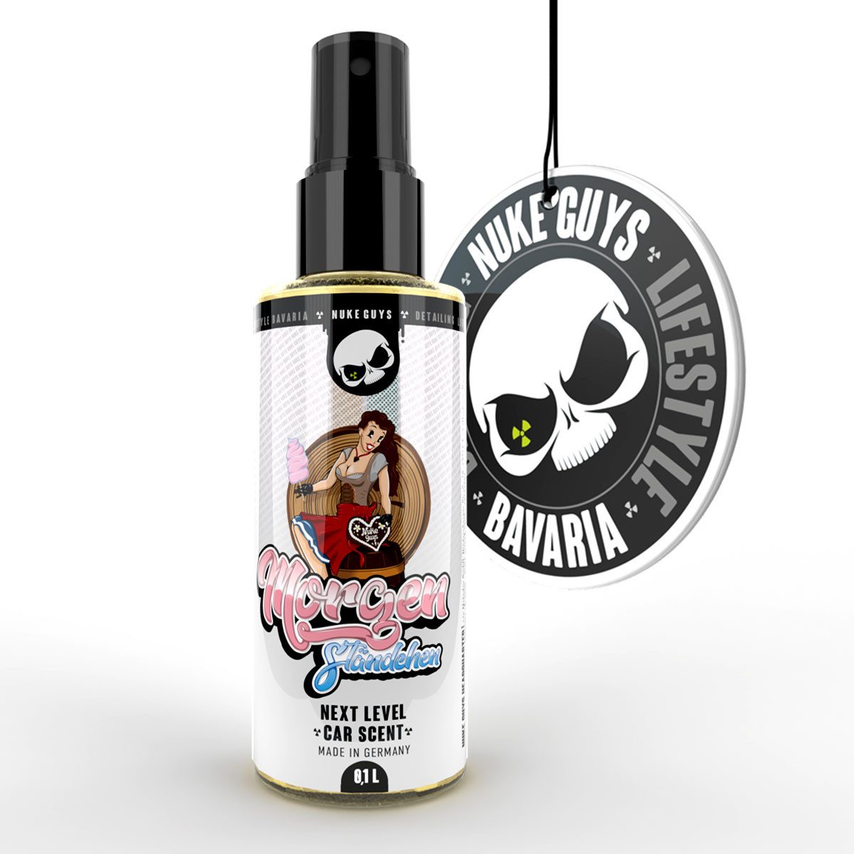 Nuke Guys Raumduft Autoduft Nuke Guys Duftspray 100ml + Anhänger duftlos SKULL (2-St), Car Scent - Duftanhänger - Sprayflasche - Handschuhfach Größe