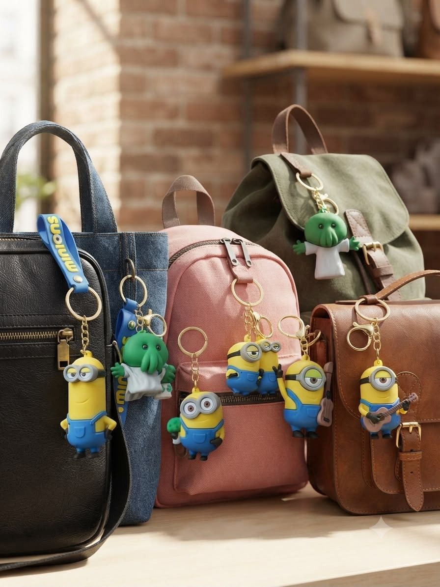 GOLDIA GMBH Schlüsselanhänger Minions Comicfigur mit Handschlaufe und Karabiner,Zufallsmotiv 5–6,5cm (Set, 1-tlg., Geschenk-Set), Sechs Designs, flexible Schlau – Bild 4 von 5