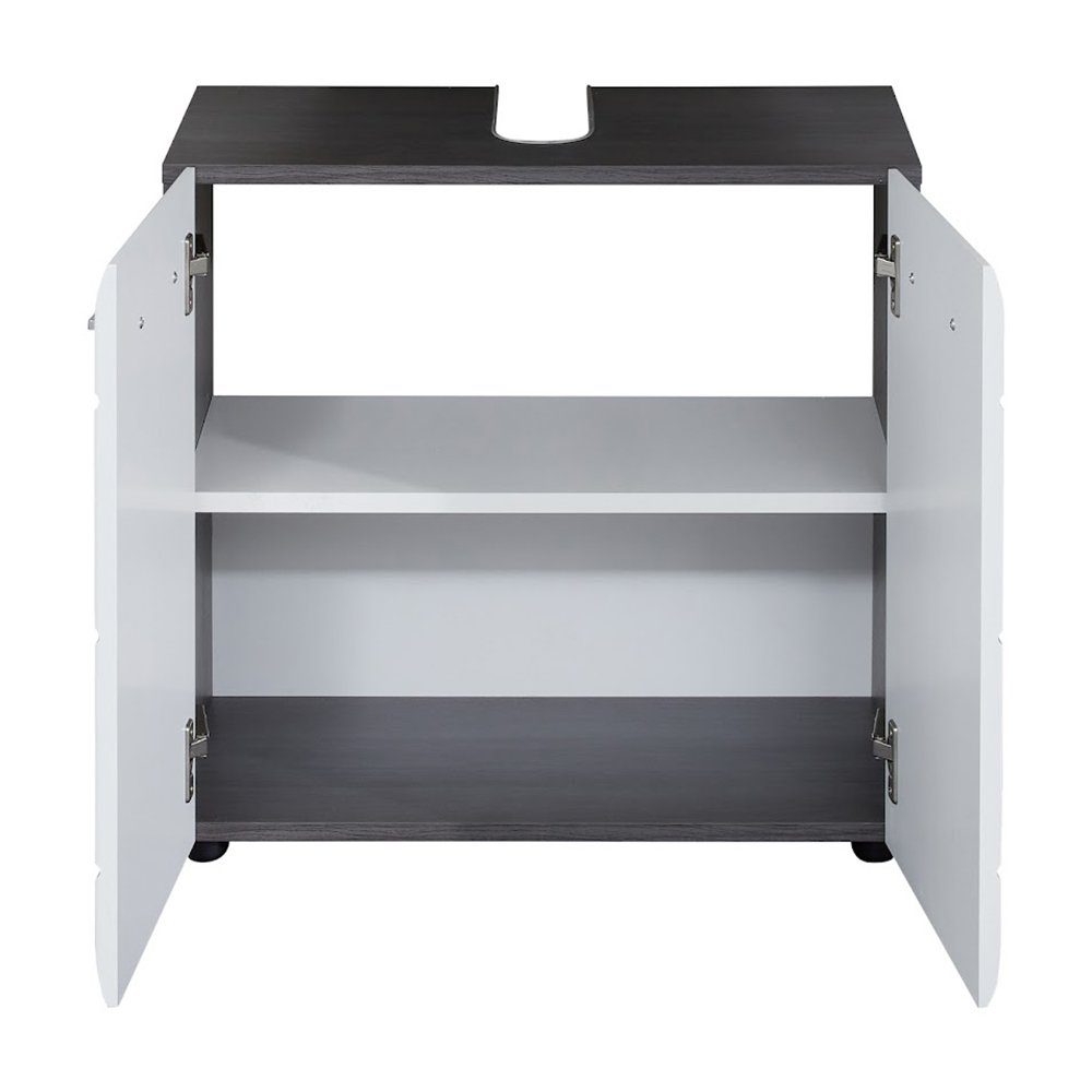 trendteam Waschbeckenunterschrank Line Badschrank Unterschrank Badmöbel Weiß/Rauchsilberfarbig 60x57x31cm