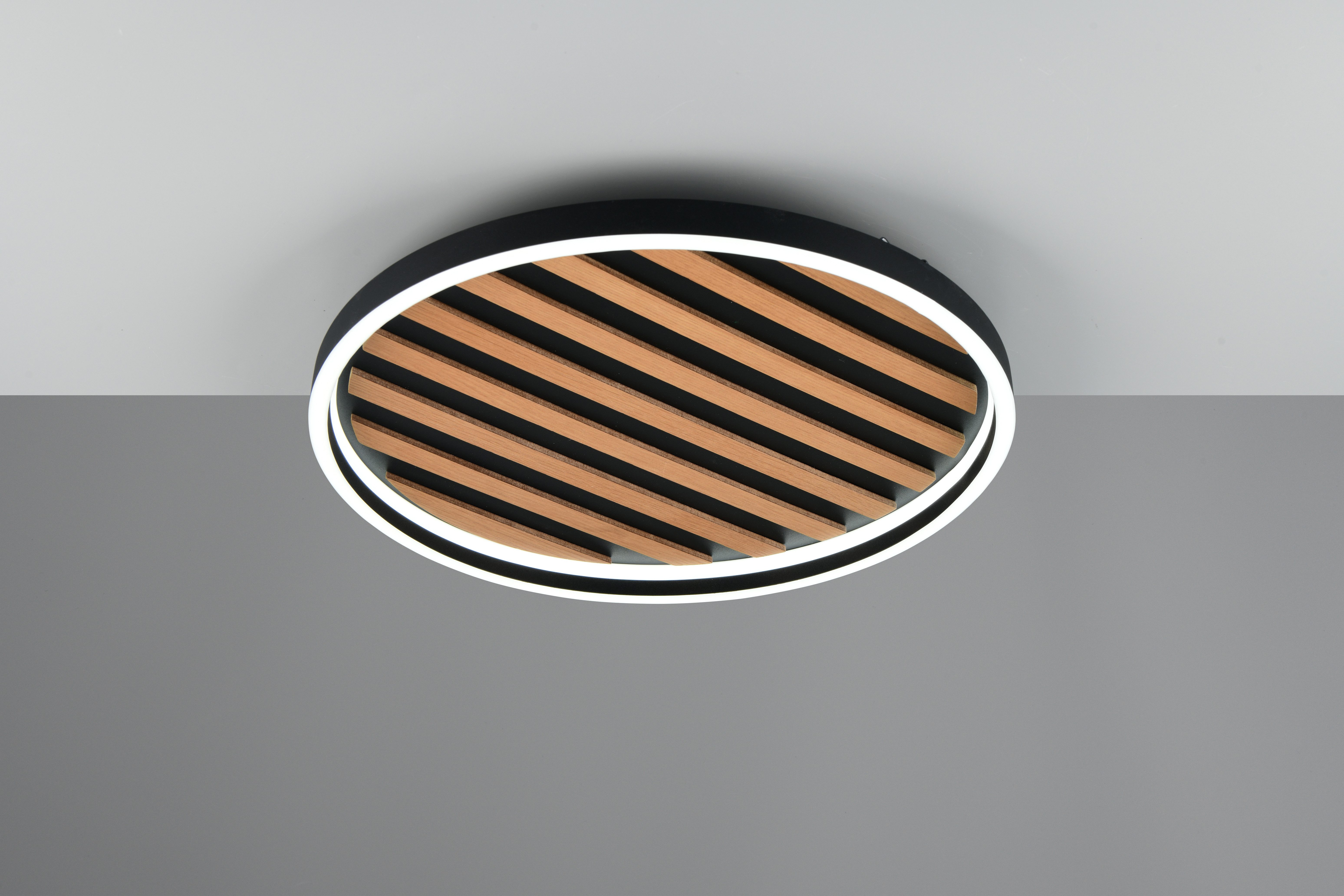 OTTO home LED Deckenleuchte Brockett, Deckenlampe mit Fernbedienung dimmbar Nachtlicht Memory, CCT - über Fernbedienung, Dimmfunktion, Ein-/Ausschalter, Farbsteuerung, Leuchtdauer einstellbar, Memoryfunktion, Nachtlichtfunktion, Timerfunktion, dimmbar über Fernbedienung, LED fest integriert, warmweiß - kaltweiß, Lichtfarbe stufenlos warm- bis kaltweiß, Holzstreifen Akustikpaneel