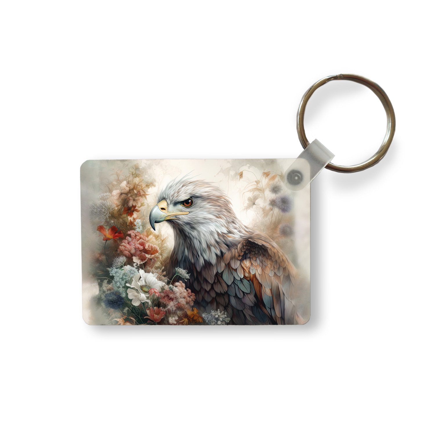 MuchoWow Schlüsselanhänger Adler - Adler - Vogel - Blumen - Natur, Rechteckig mit Schlüsselring, Geschenk, Accessoire, 6x4 cm