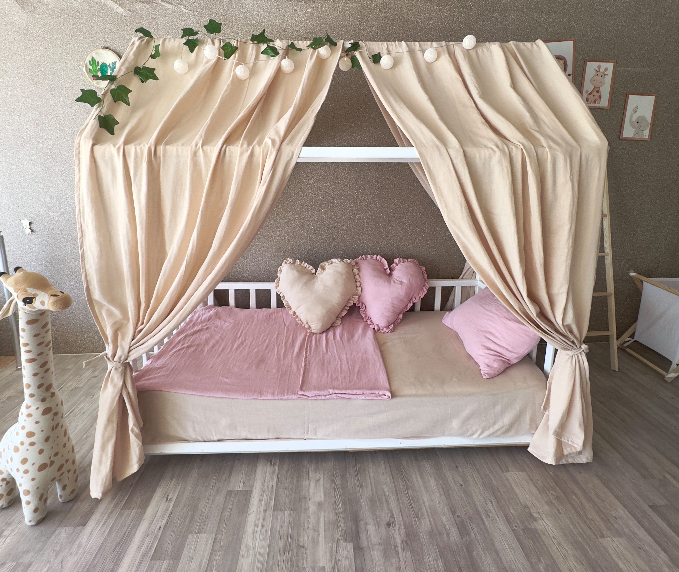 Betthimmel Betthimmel beige Musselin Hausbett Kinderbett 320cm 360cm Montessori