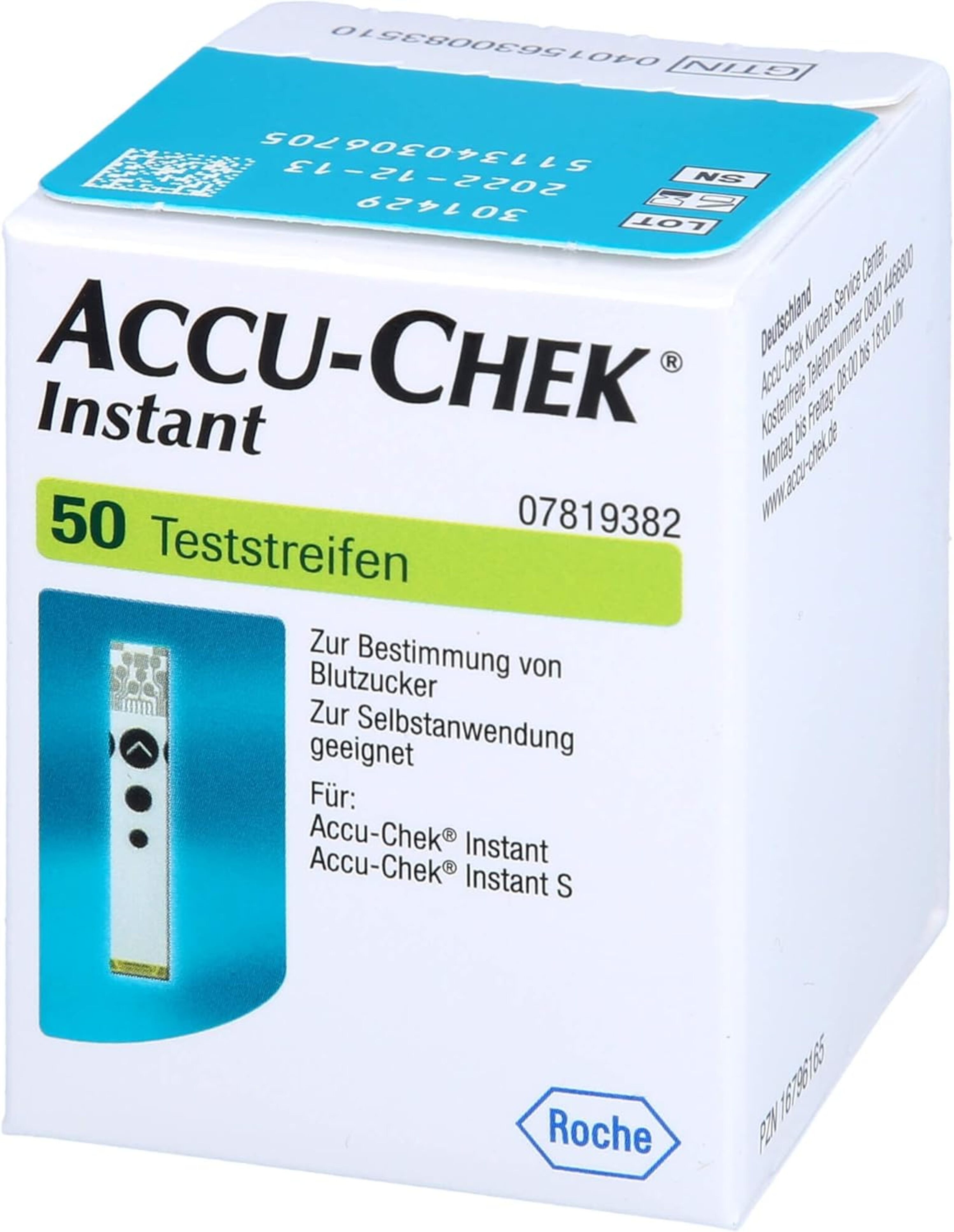 Roche Blutzucker-Teststreifen ACCU-CHEK® Instant Teststreifen, Spar-Packung mit, 50-tlg., Blutzuckerüberwachung, Diabeteskontrolle