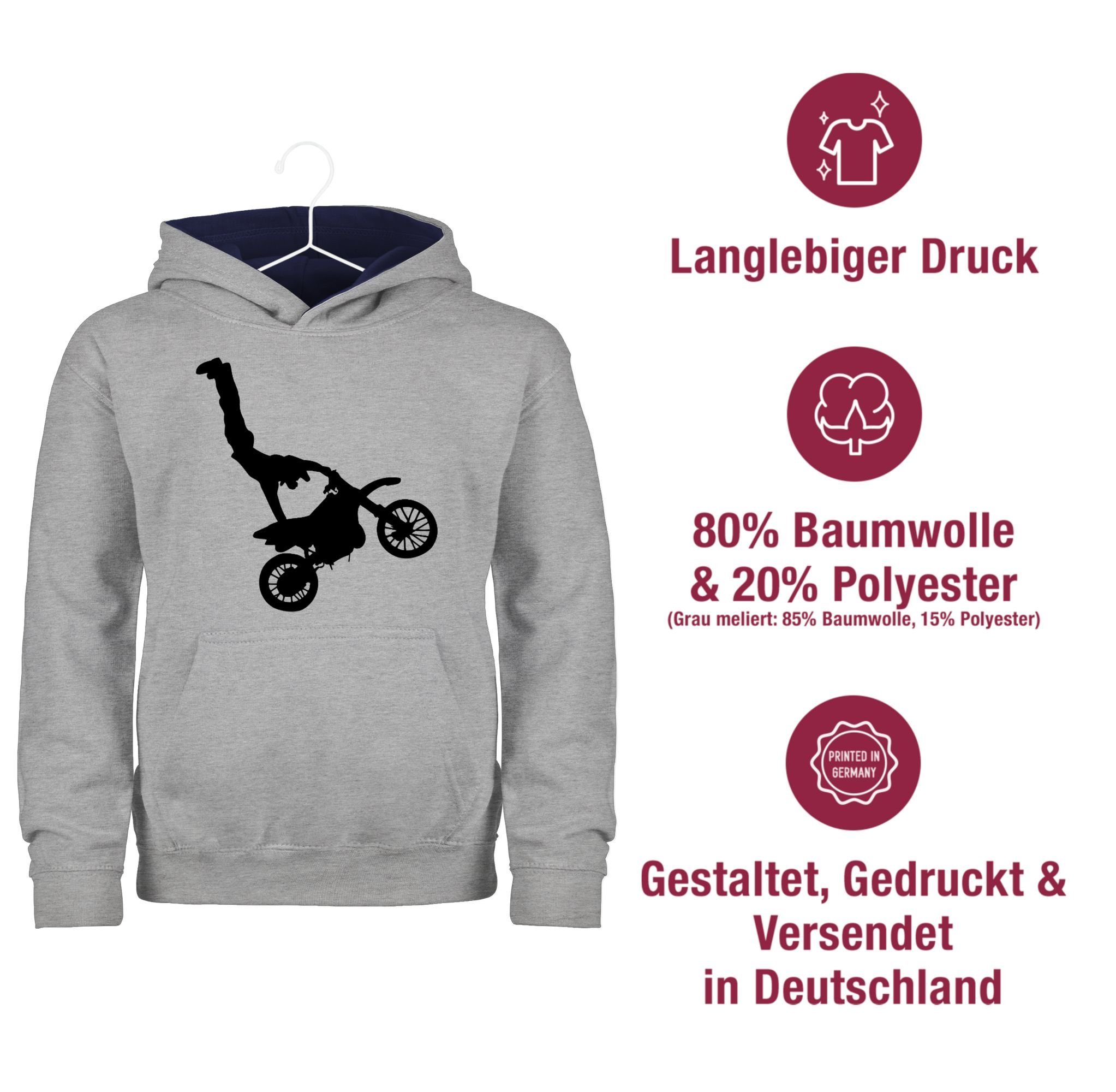 Blau Hoodie meliert/Navy Fahrzeuge Kinder Grau Shirtracer 1 Stunts Motorrad