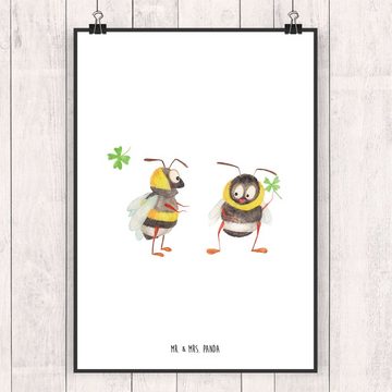 Mr. & Mrs. Panda Poster DIN A1 Hummeln mit Kleeblatt - Weiß - Geschenk, süße Tiermotive, gute, Hummeln mit Kleeblatt (1 St)