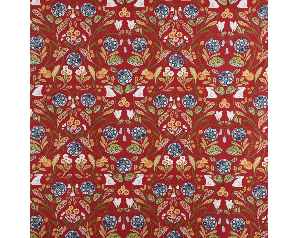 Thumbnail - Stoff Clarke & Clarke DekostoffBlumen Hase rot grün blau 138cm