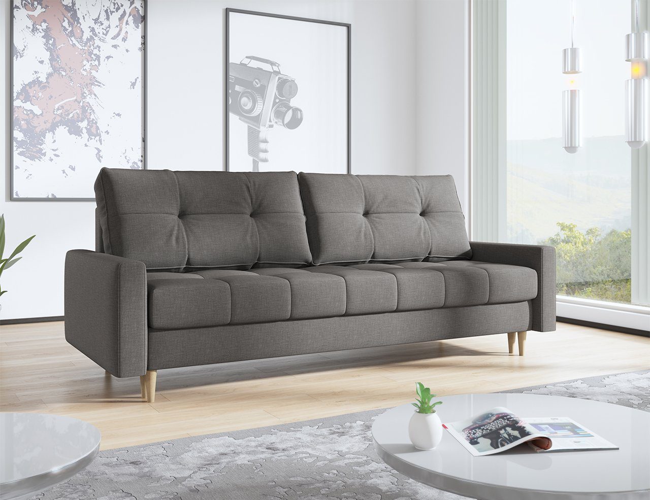 MÖBEL Relaxfunktion, Bettkasten Schlaffunktion Grau und mit MKS Scandi, Sofa mit