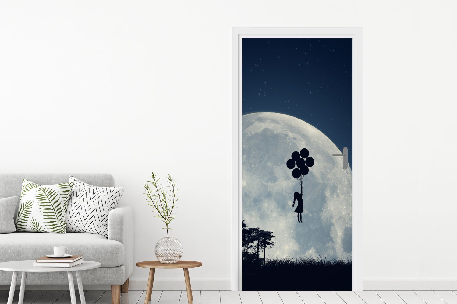 bedruckt, - Mond Türtapete Nacht, (1 - für Türaufkleber, Matt, MuchoWow St), 75x205 Tür, cm Mädchen Fototapete