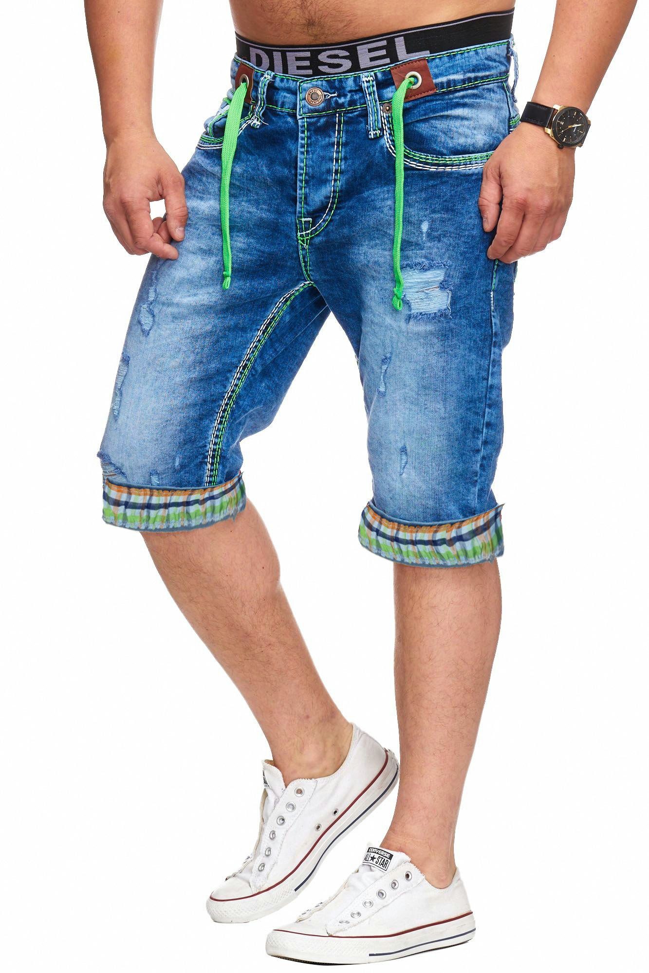 Sweatshorts Dicke Herren kurze Shorts, (Shorts, Hose, dicker Bermuda, Naht, Jeans farbiger 1-tlg) L-2020 kurze mit Naht Hose, L.gonline Kurze H-Grün Jeans,