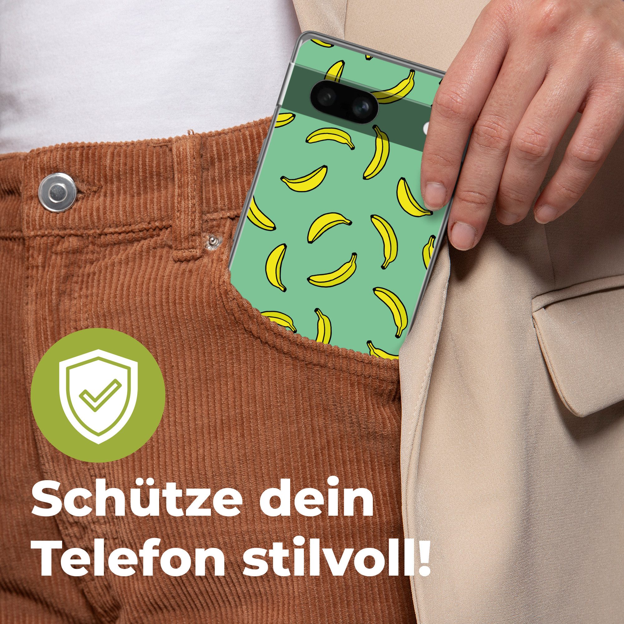 MuchoWow Handyhülle für Google Pixel 7a Bananen - Gelb - Grün - Druck, Handy Case, Silikon, Bumper Case Dünn